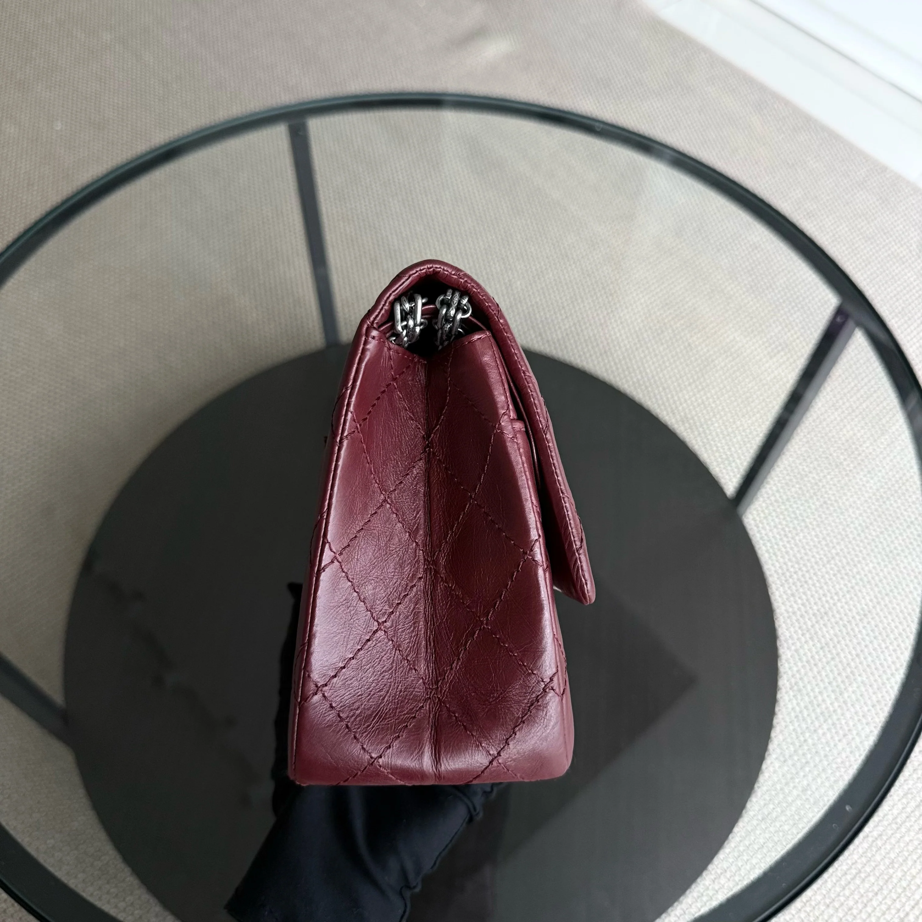 Chanel 2.55 Reissue 226 Medium - 28CM Quilted Aged Calfskin Burgundy Dark Red Ruthenium Silver Hardware Series 12