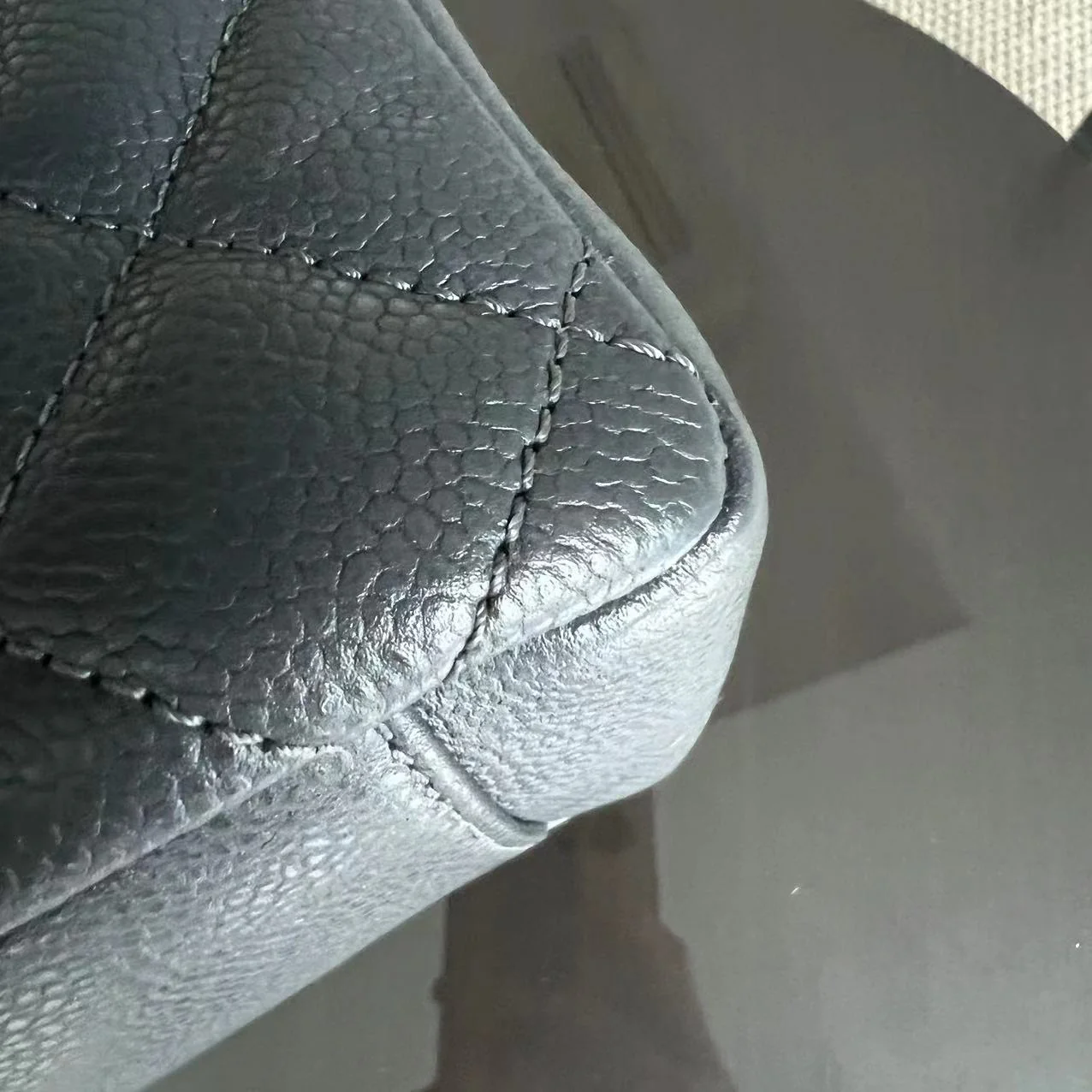 Caviar GST Grand Shopping Tote Quilted Grained Calfskin Grey Silver Hardware Series 13