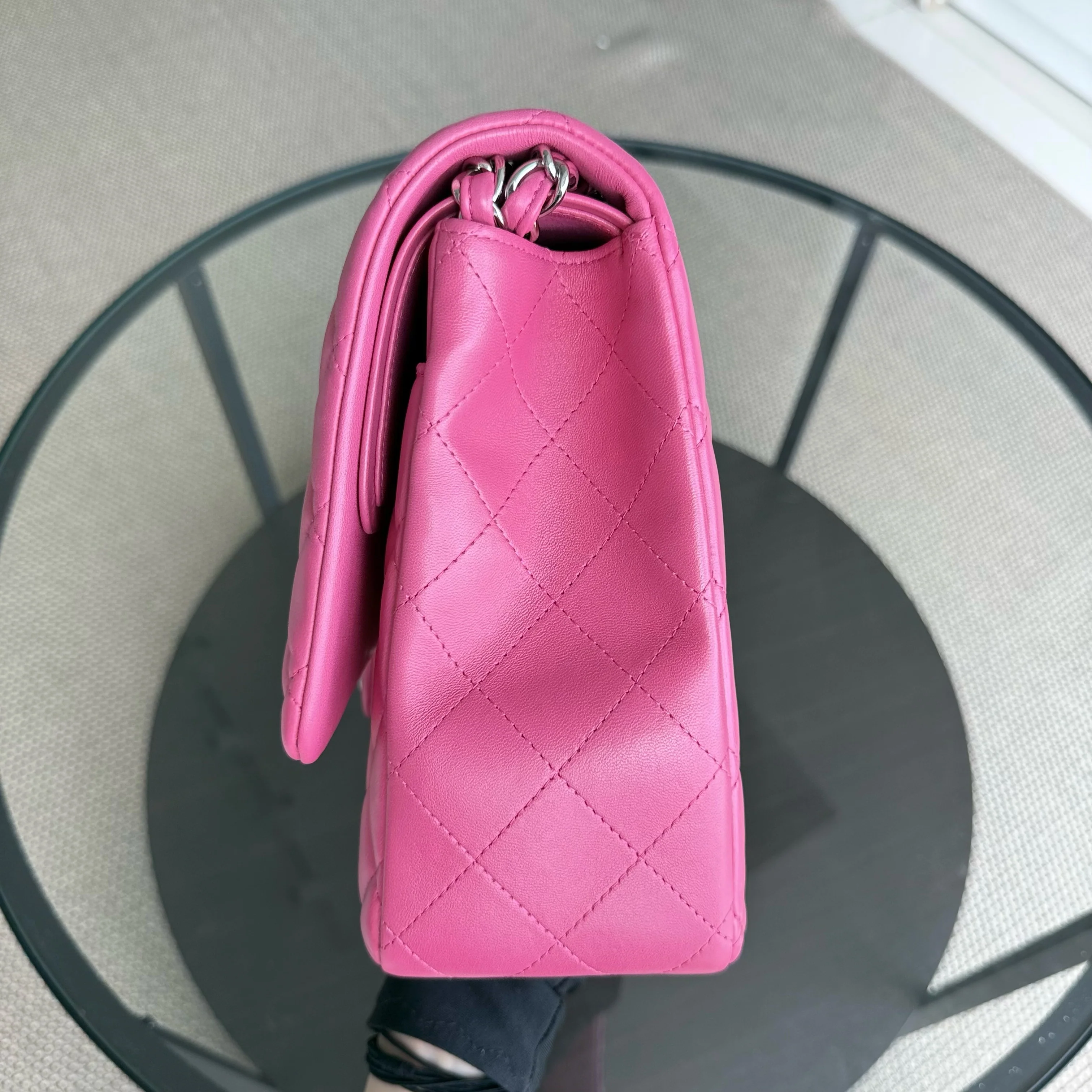 Chanel Classic Flap Maxi - Double Flap 33CM Quilted Lambskin Hot Pink Silver Hardware Series 19