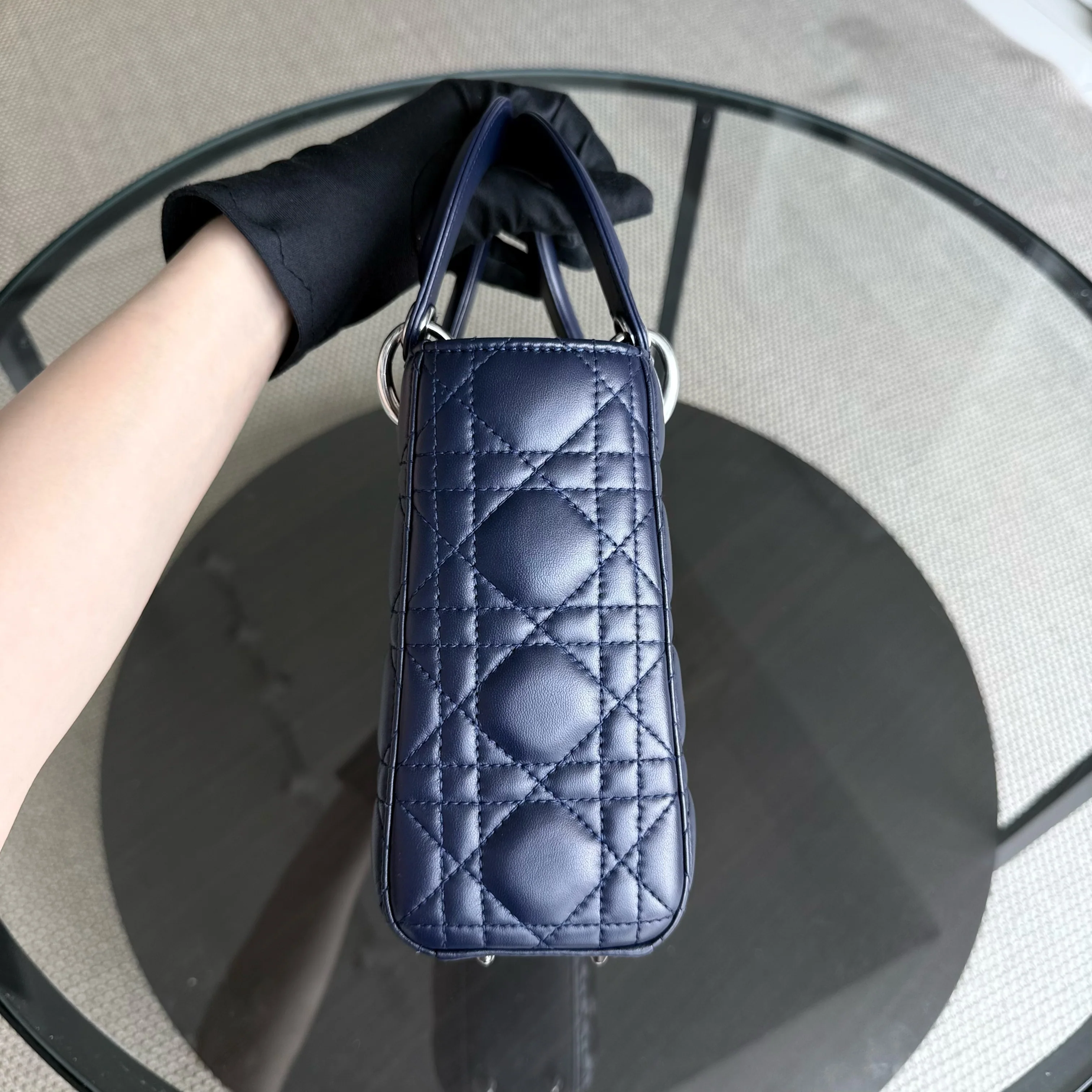 Dior Lady Small Flap - Cannage Lambskin Dark Blue Silver Hardware