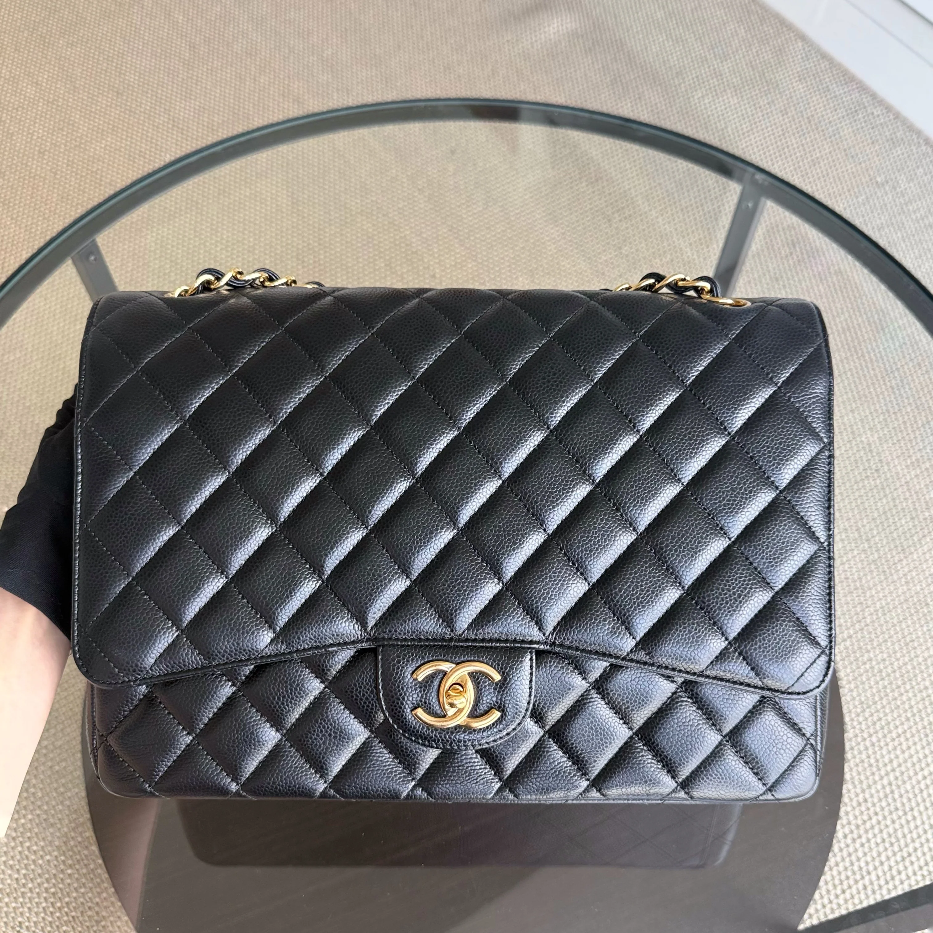 Chanel Classic Flap Maxi - Caviar Double Flap 33CM Quilted Black Gold Hardware Series 18