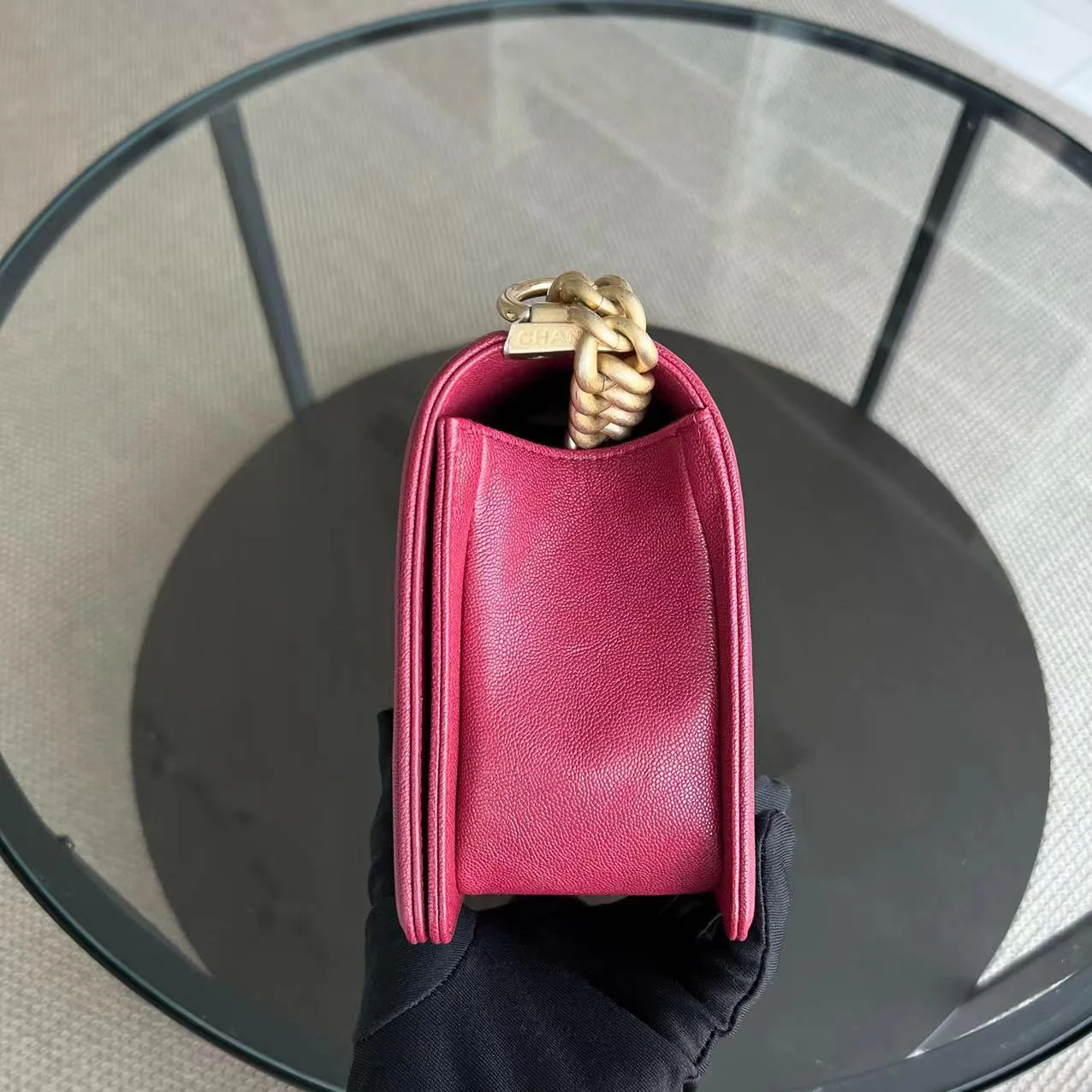 Chanel Boy Medium - Caviar 25CM Quilted Dark Red Golden Hardware Series 26