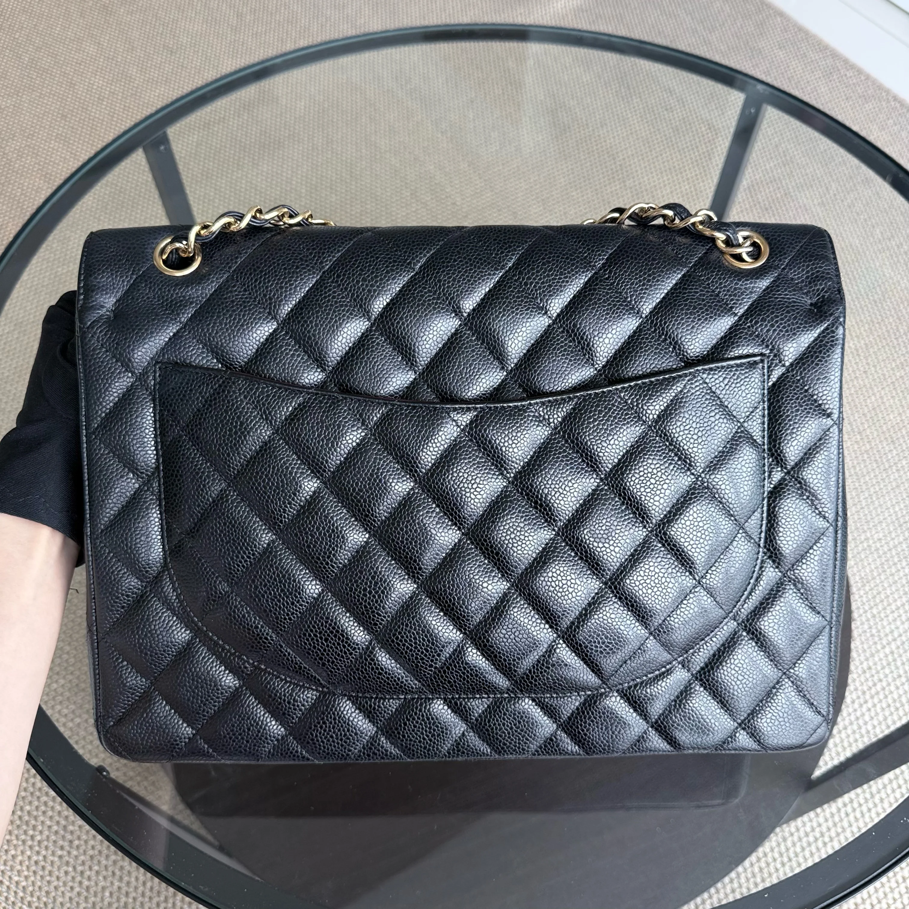 Chanel Classic Flap Maxi - Caviar Double Flap 33CM Quilted Black Gold Hardware Series 15