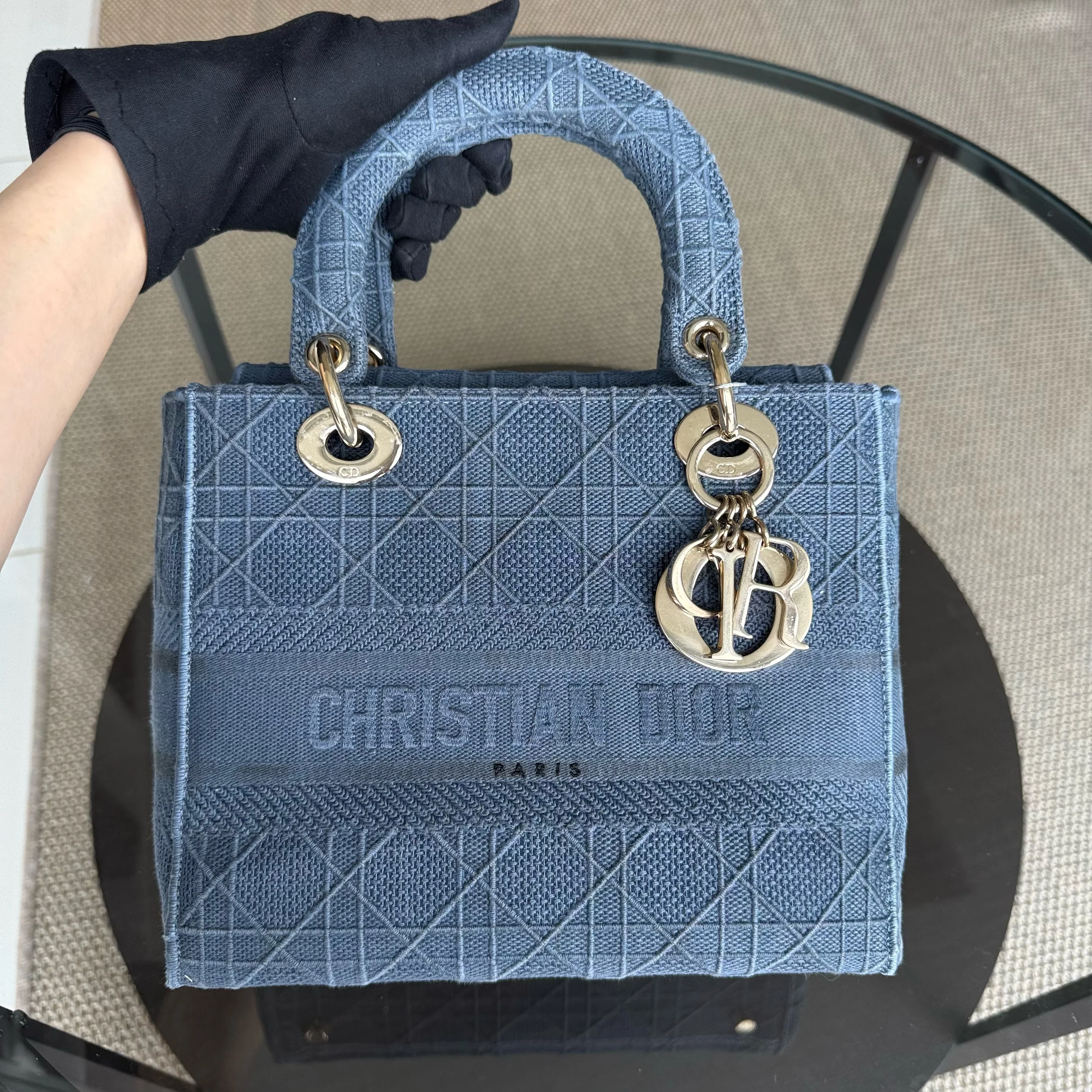 Dior Lady D-Lite - Cannage Embroidered Light Denim Blue Gold Hardware