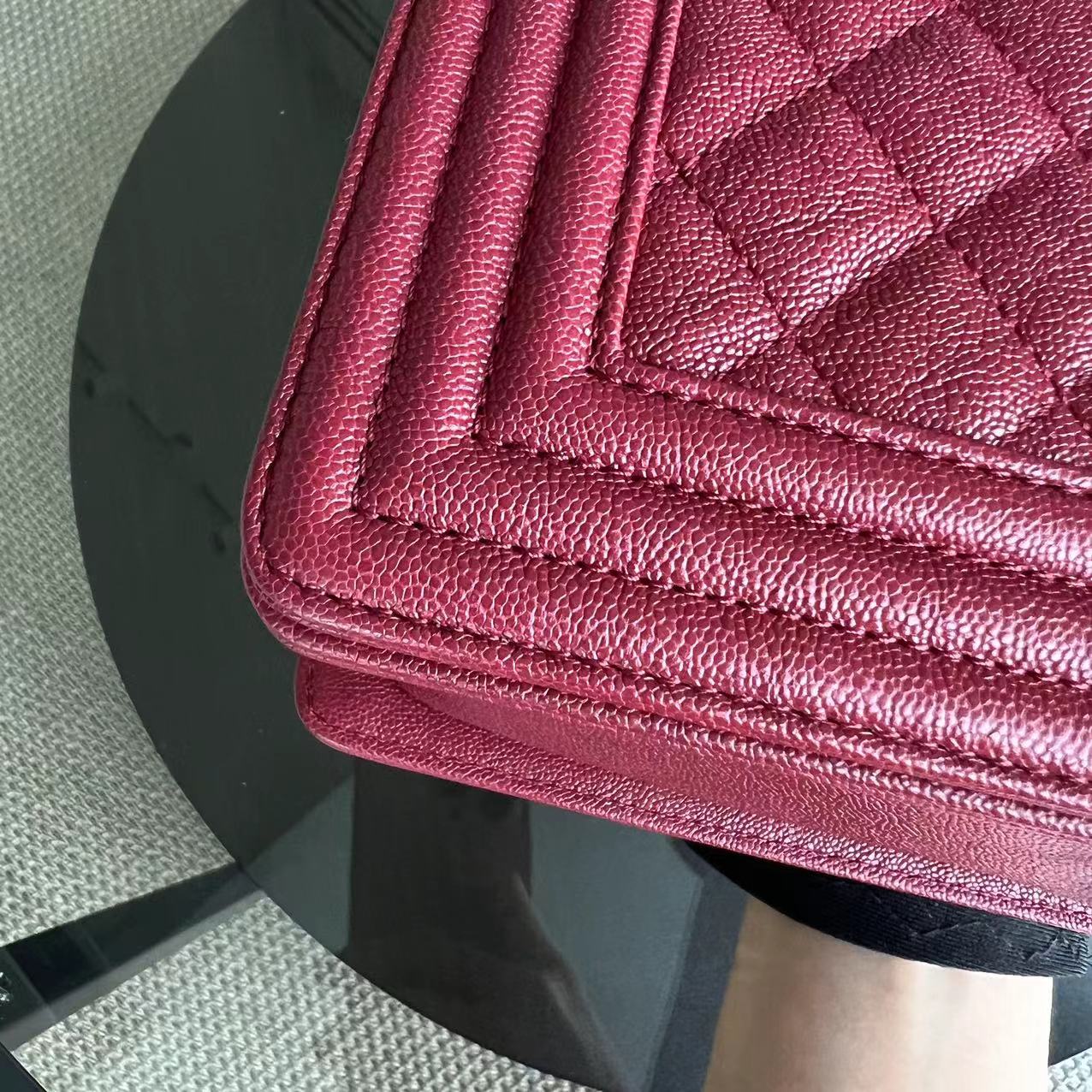 Chanel Boy Medium - Caviar 25CM Quilted Dark Red Golden Hardware Series 26