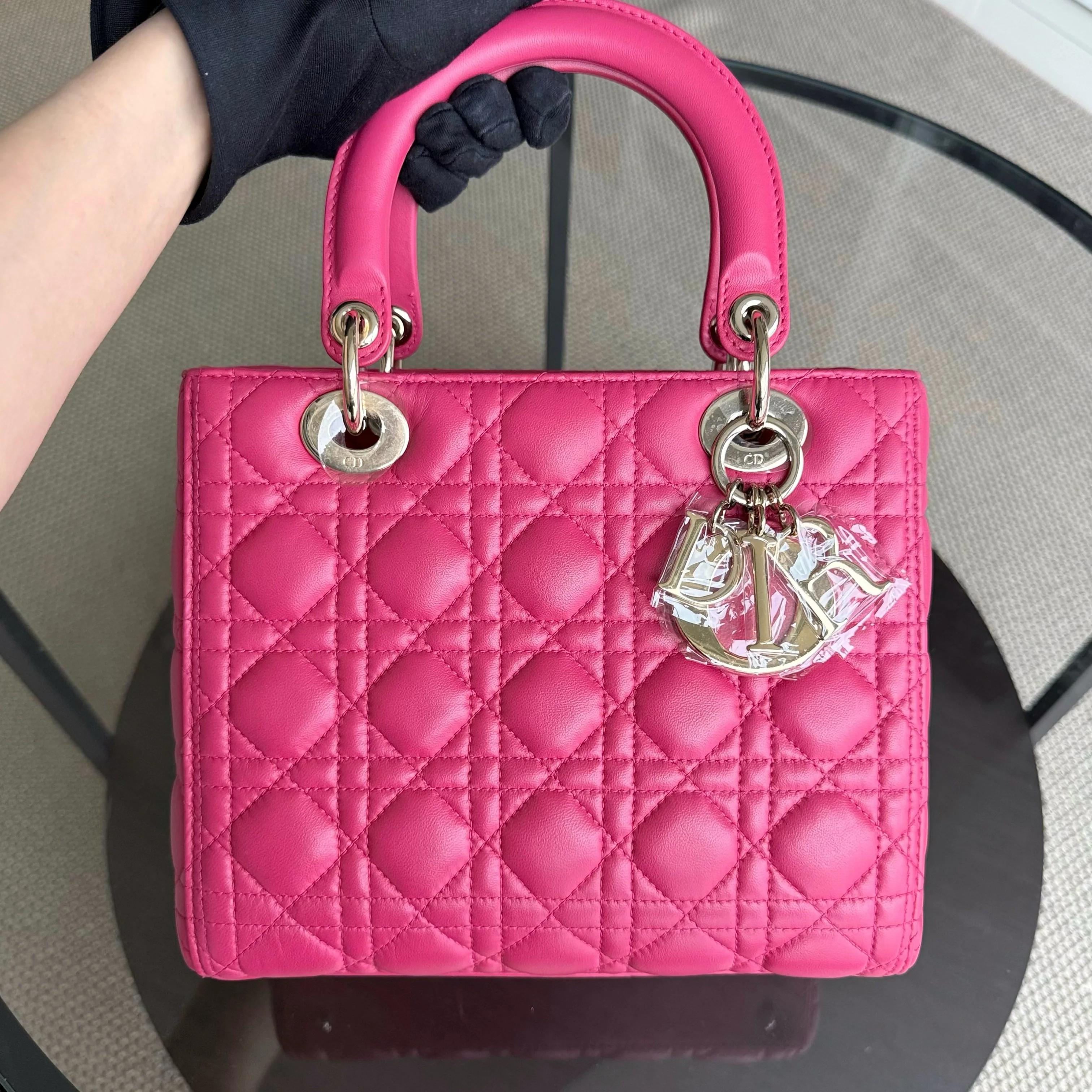 Dior Lady Medium - Cannage Lambskin Hot Pink Gold Hardware