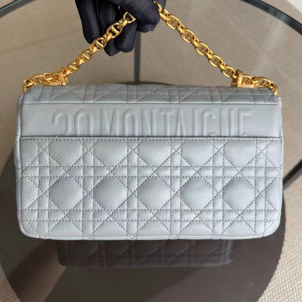 Dior Caro Medium - 25CM Cannage Calfskin Grey Gray Gold Hardware