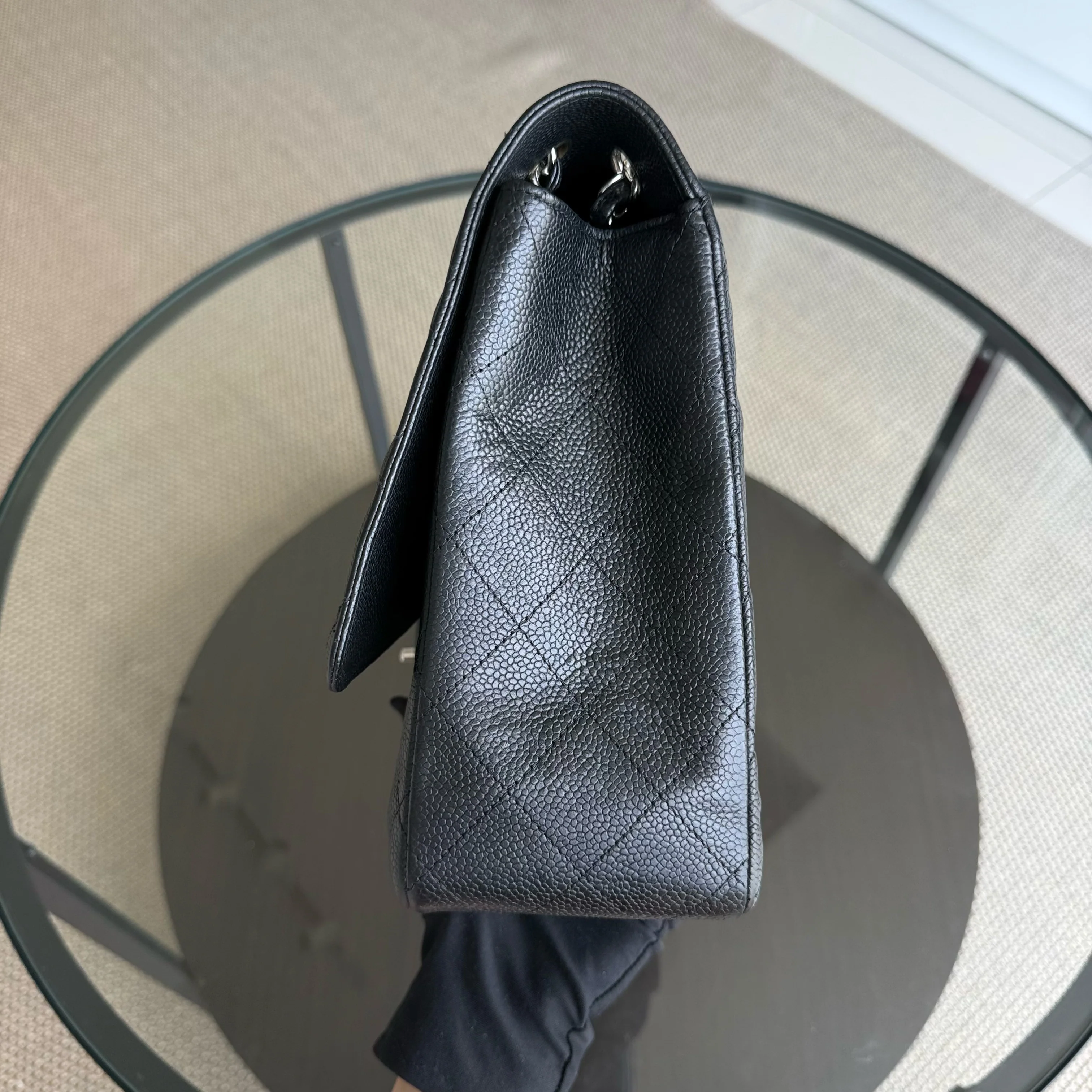 Chanel Classic Flap Maxi - Caviar 33CM Single Flap Quilted Black Silver Harware Series 13