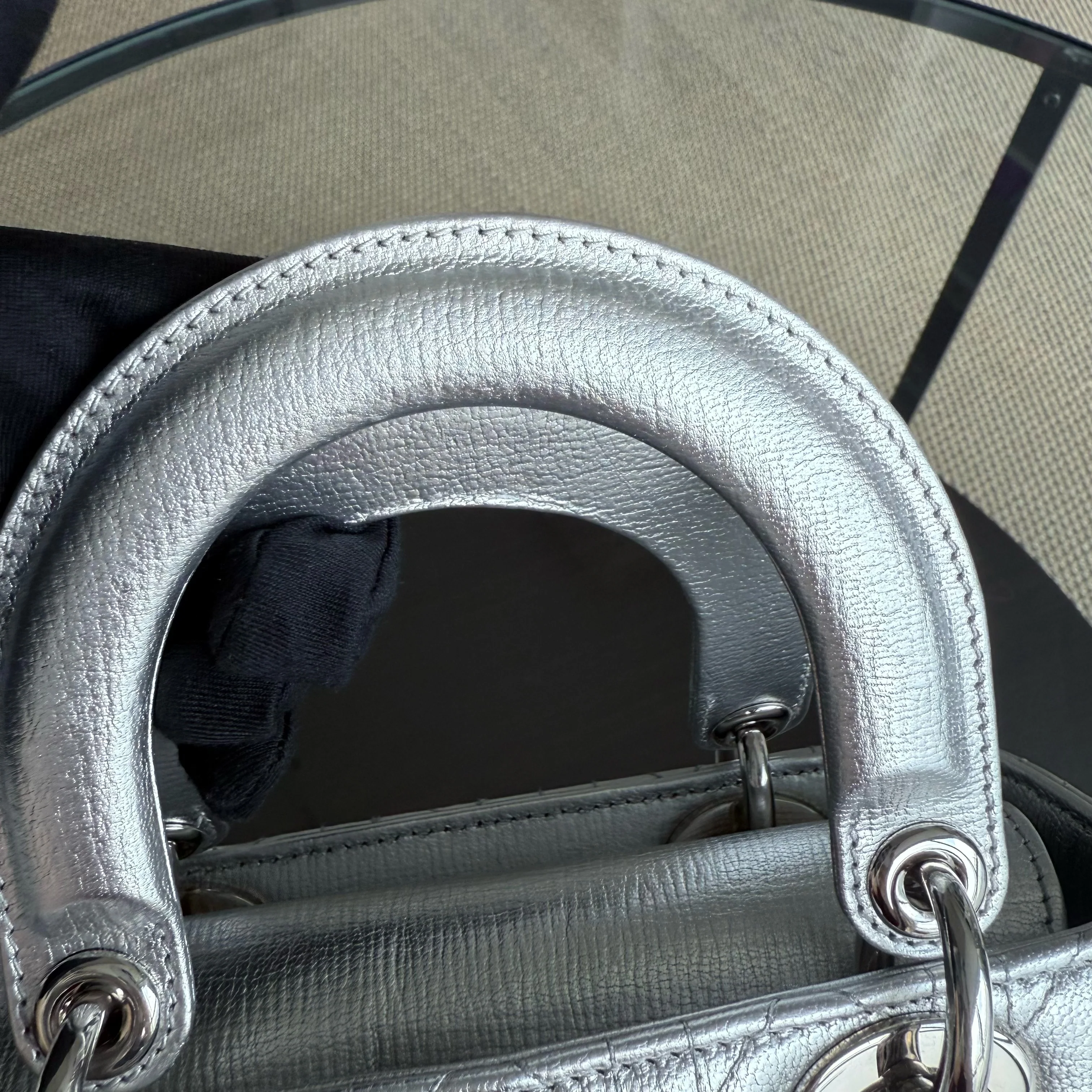 Dior Lady Small - Cannage Metallic Calfskin Silver Silver Hardware