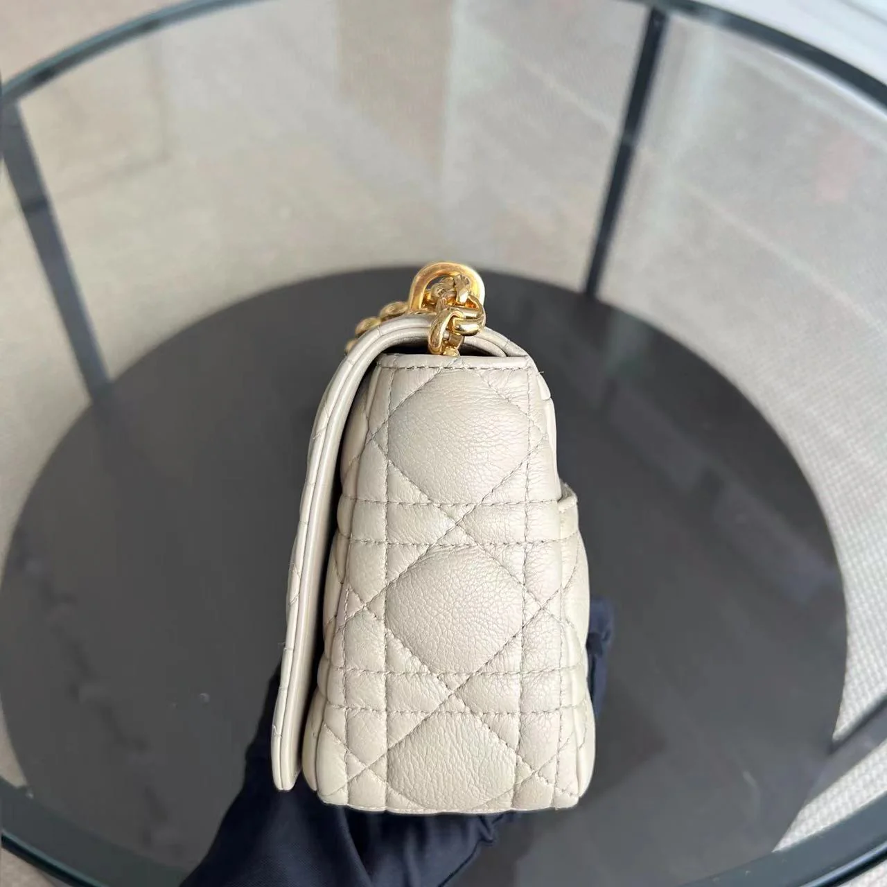 Dior Caro Small - Cannage Grained Calfskin Beige Golden Hardware
