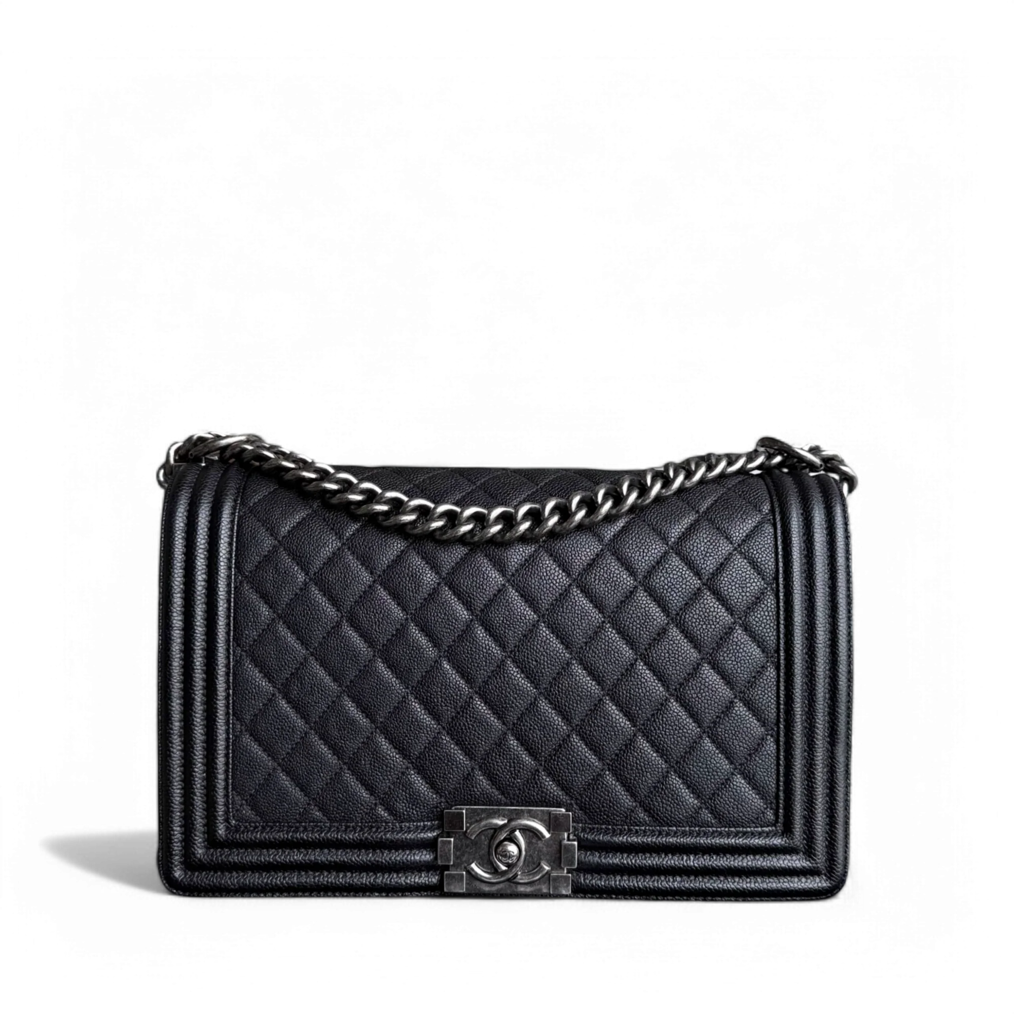 Chanel Boy Medium - Caviar 28CM New Medium Quilted Black Ruthenium Silver Hardware