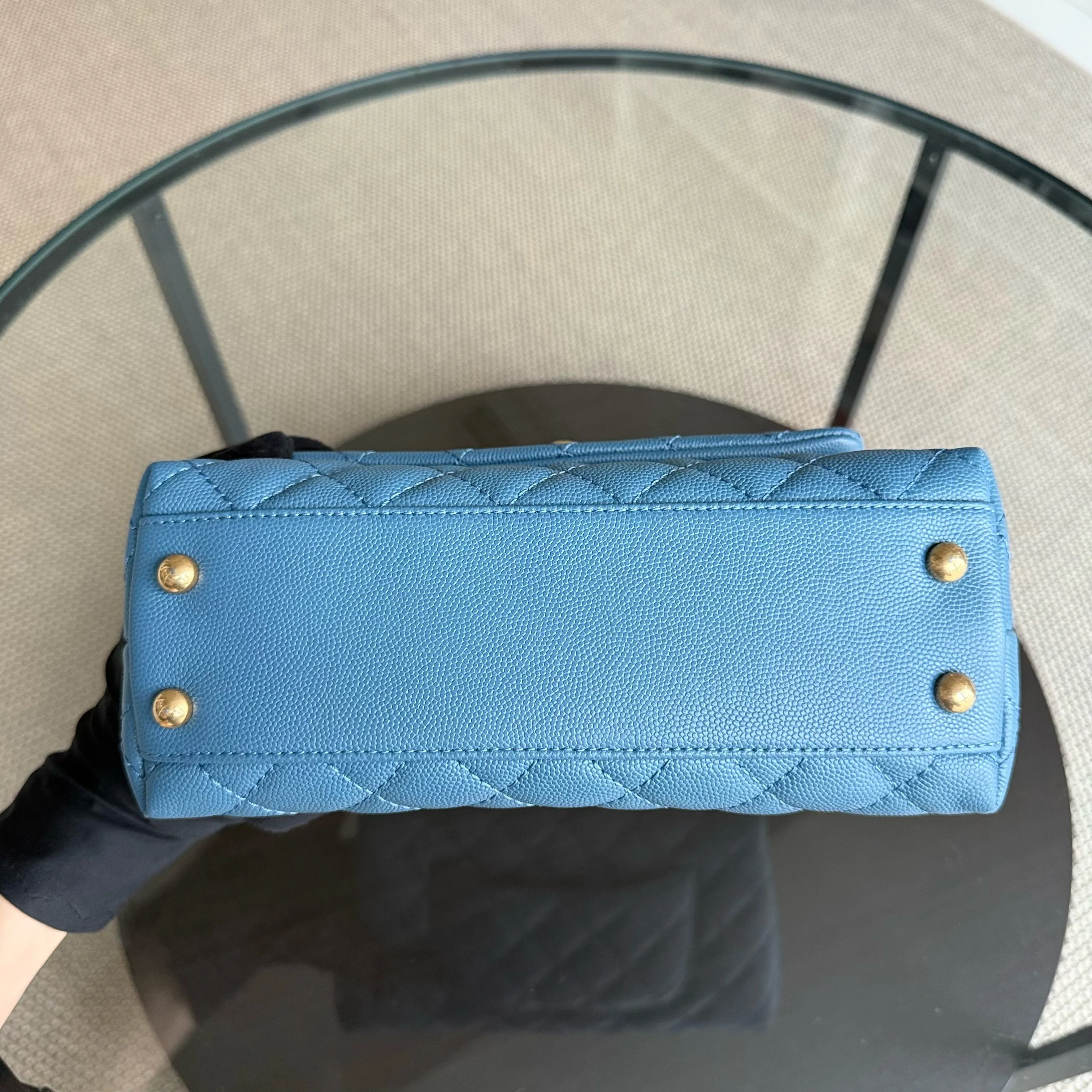 Chanel Coco Handle Small - Caviar 25CM Quilted Blue Gold Hardware Series 25
