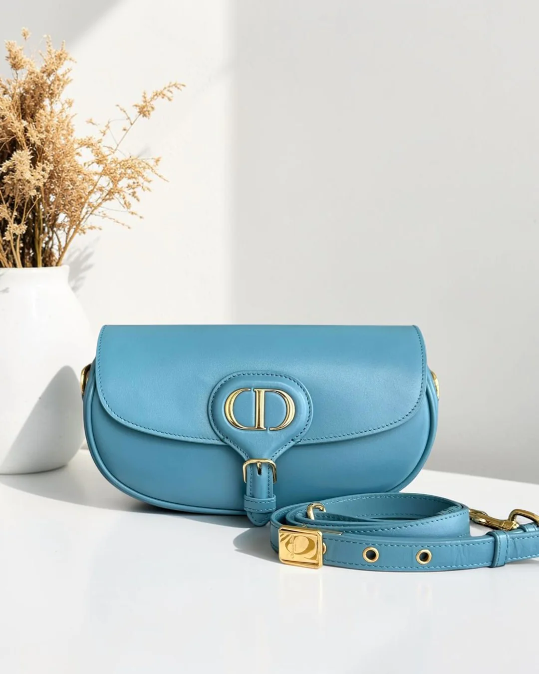 Dior Bobby East West - Smooth Calfskin Shoulder Bag Blue Gold Hardware
