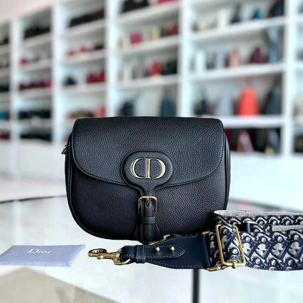 Dior Bobby Large Grained Calfskin Black Golden Hardware With Strap - Best Luxury Designers