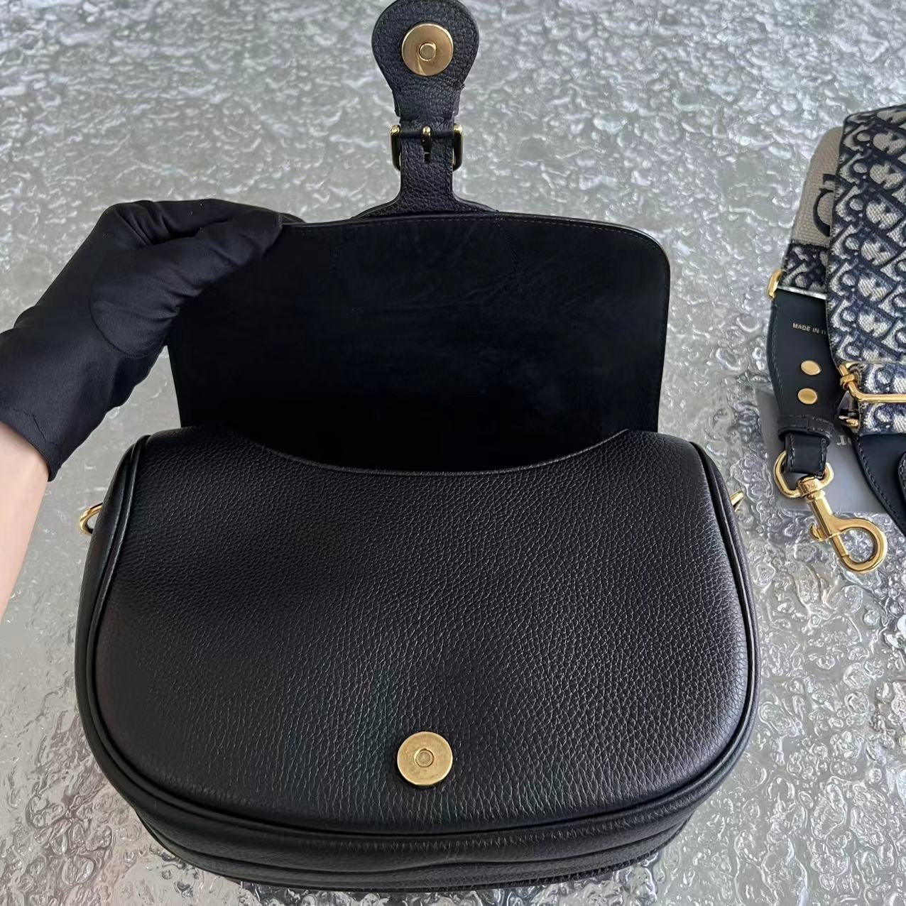 Dior Bobby Large Grained Calfskin Black Golden Hardware With Strap - Best Luxury Designers