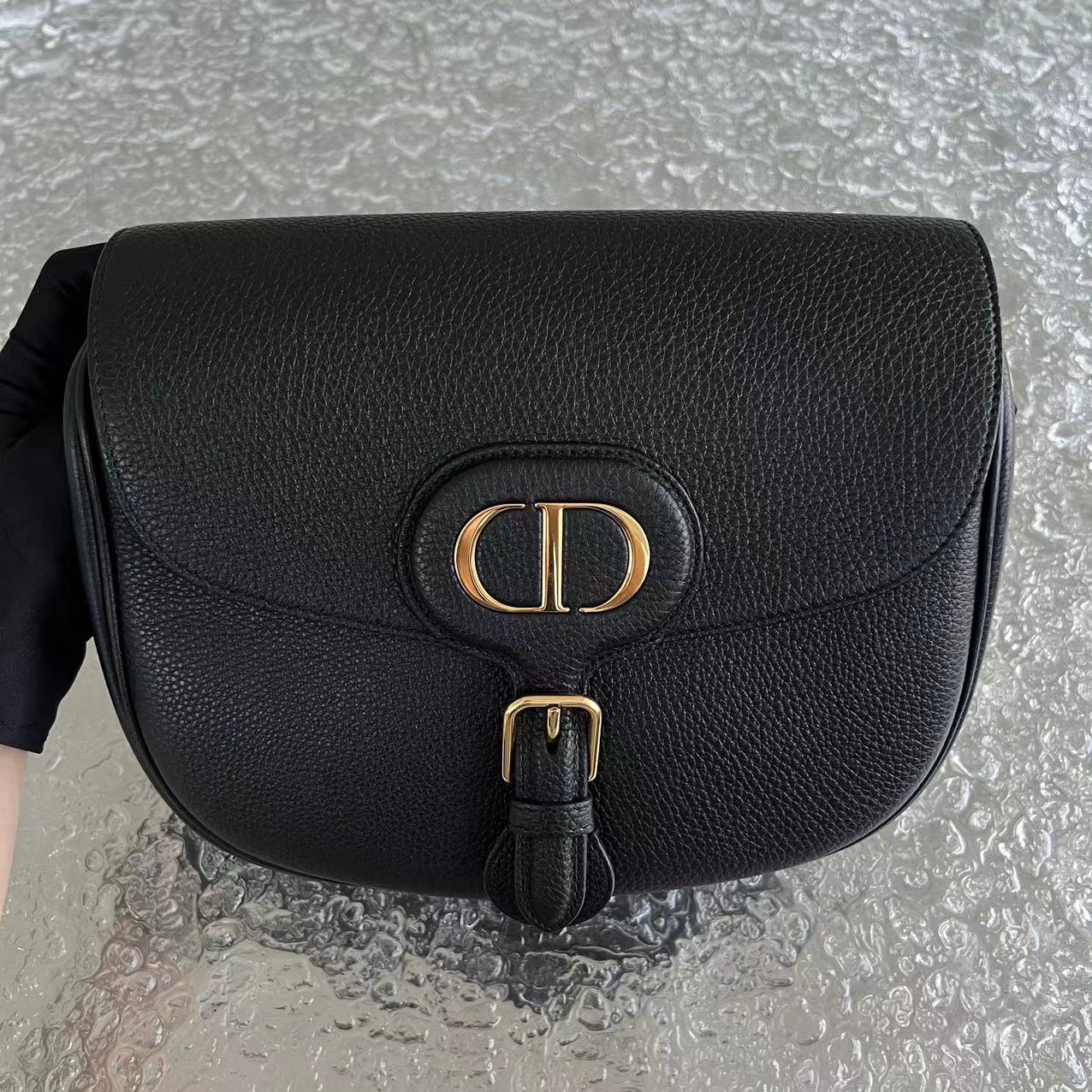 Dior Bobby Large Grained Calfskin Black Golden Hardware With Strap - Best Luxury Designers