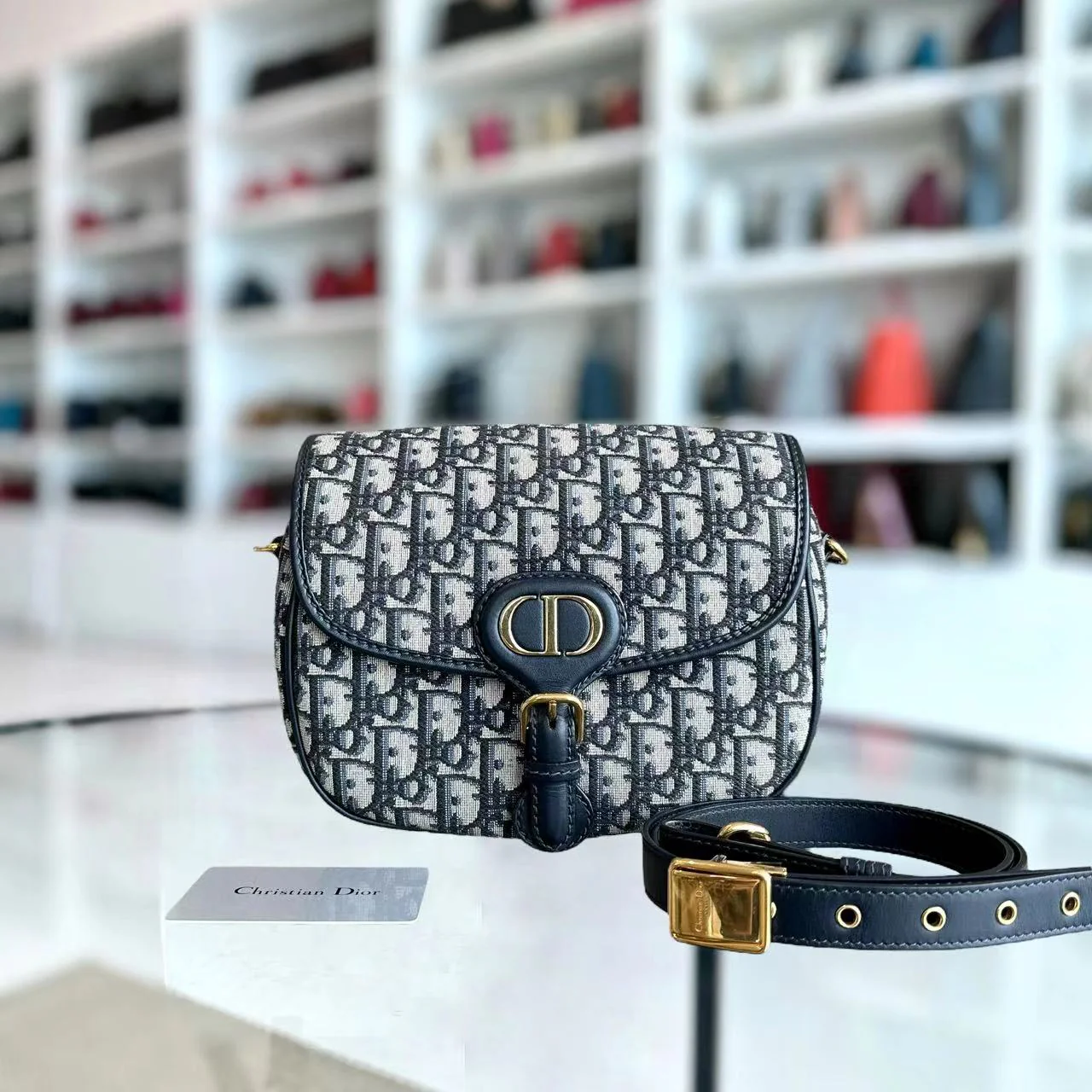 Dior Bobby Medium Oblique Monogram Canvas Dark Blue Golden Hardware - Best Luxury Designers