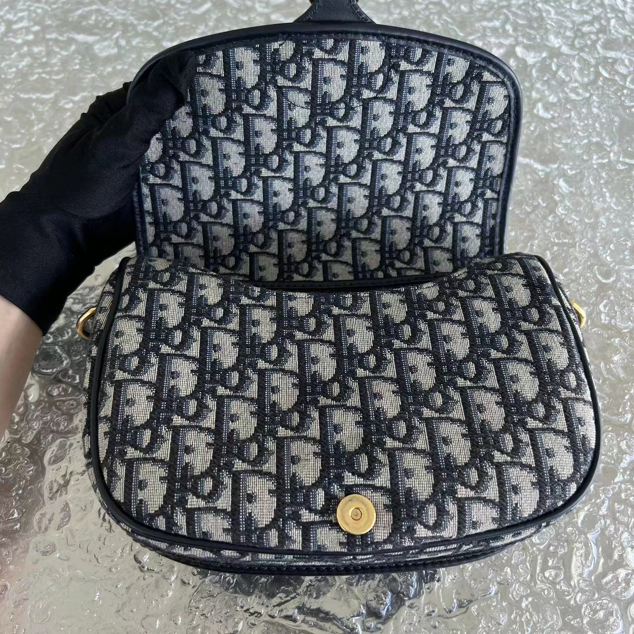 Dior Bobby Medium Oblique Monogram Canvas Dark Blue Golden Hardware - Best Luxury Designers