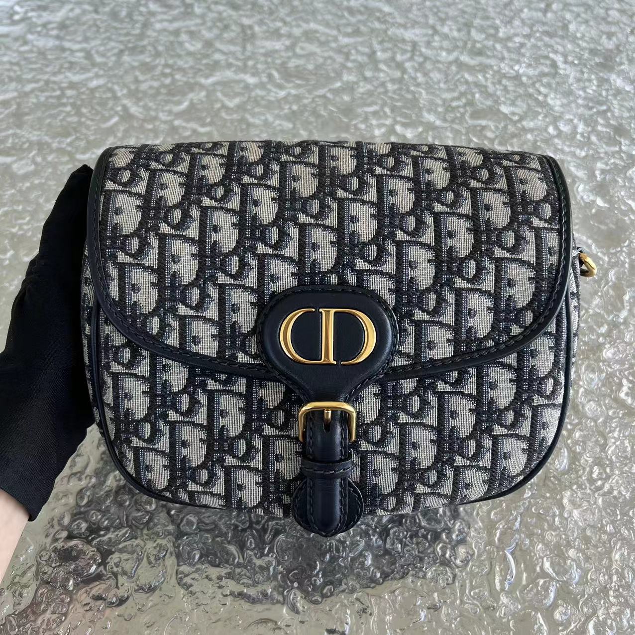 Dior Bobby Medium Oblique Monogram Canvas Dark Blue Golden Hardware - Best Luxury Designers