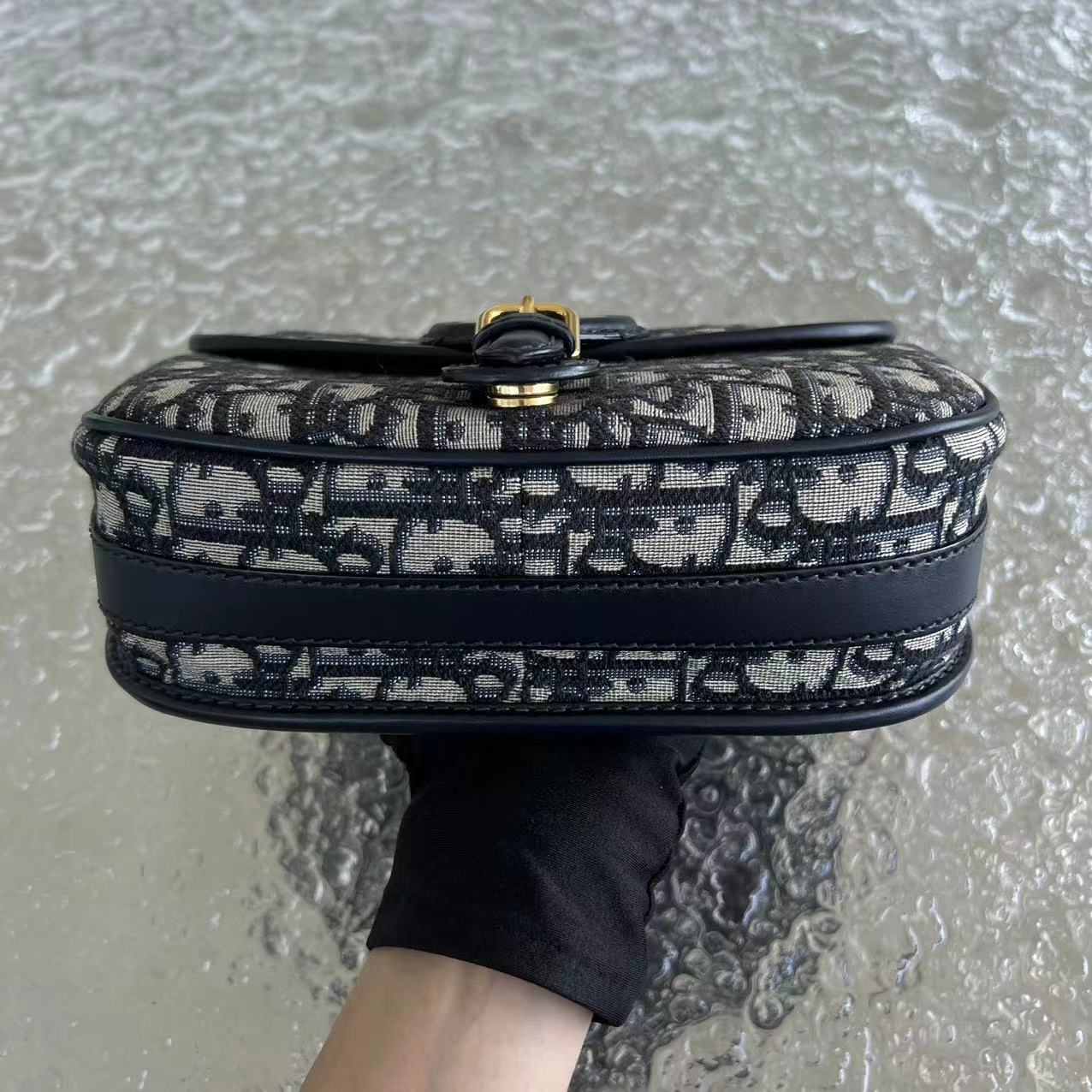 Dior Bobby Medium Oblique Monogram Canvas Dark Blue Golden Hardware - Best Luxury Designers