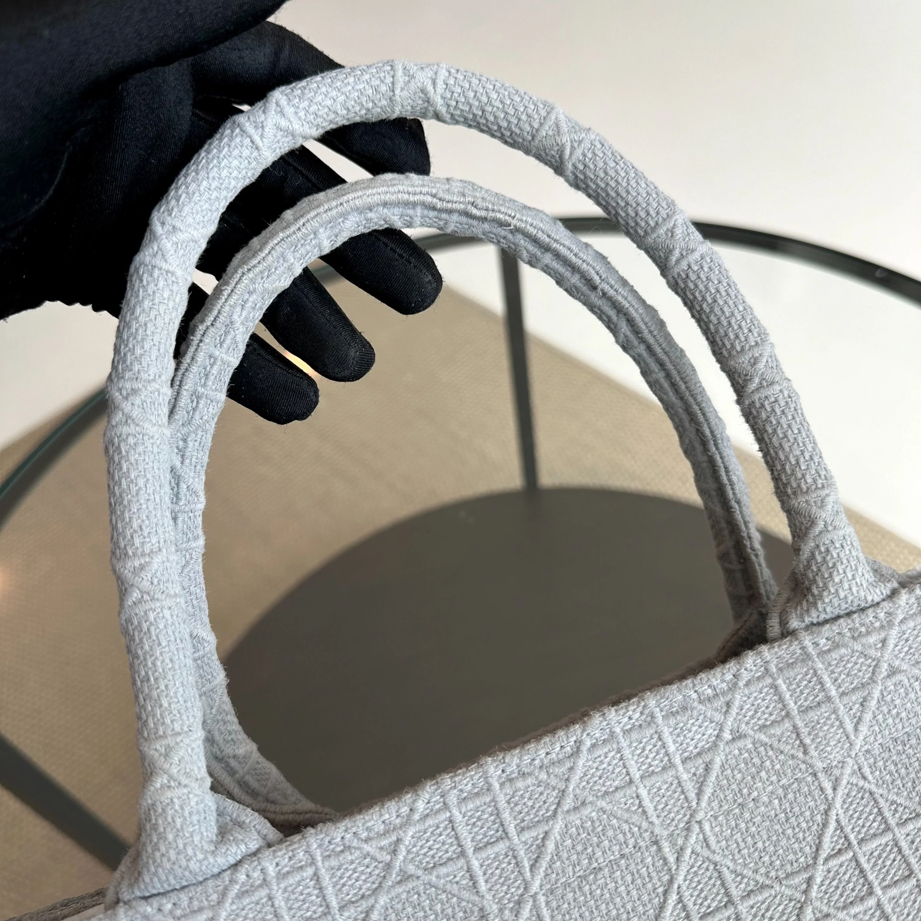 Dior Book Tote Medium Cannage Embroidery Canvas Gray Bag - Best Luxury Designers