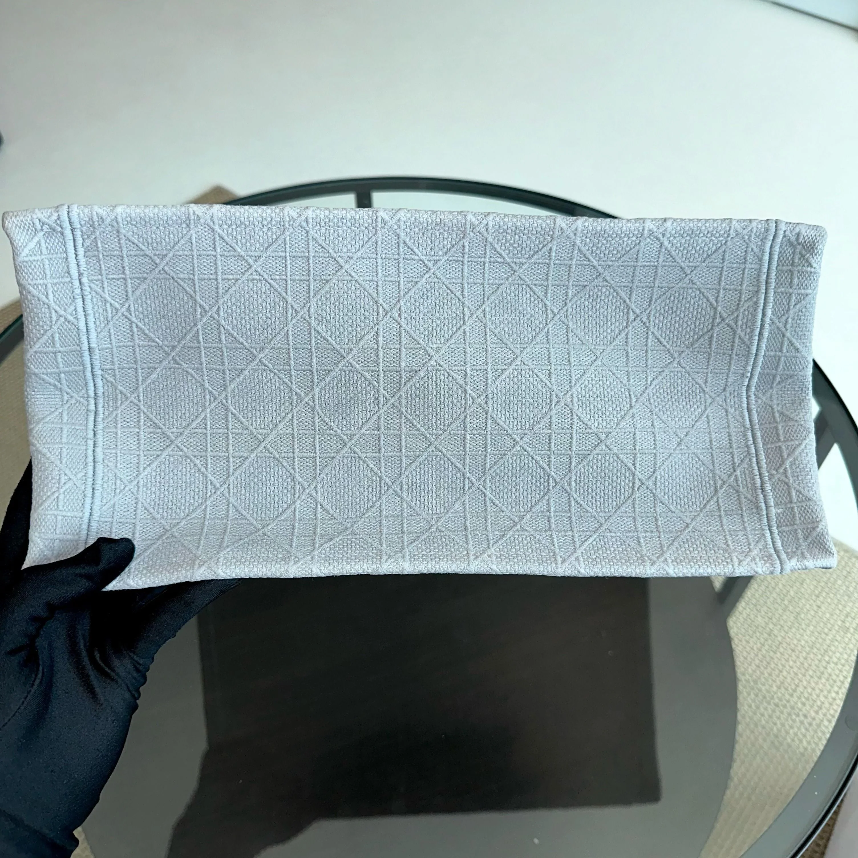 Dior Book Tote Medium Cannage Embroidery Canvas Gray Bag - Best Luxury Designers