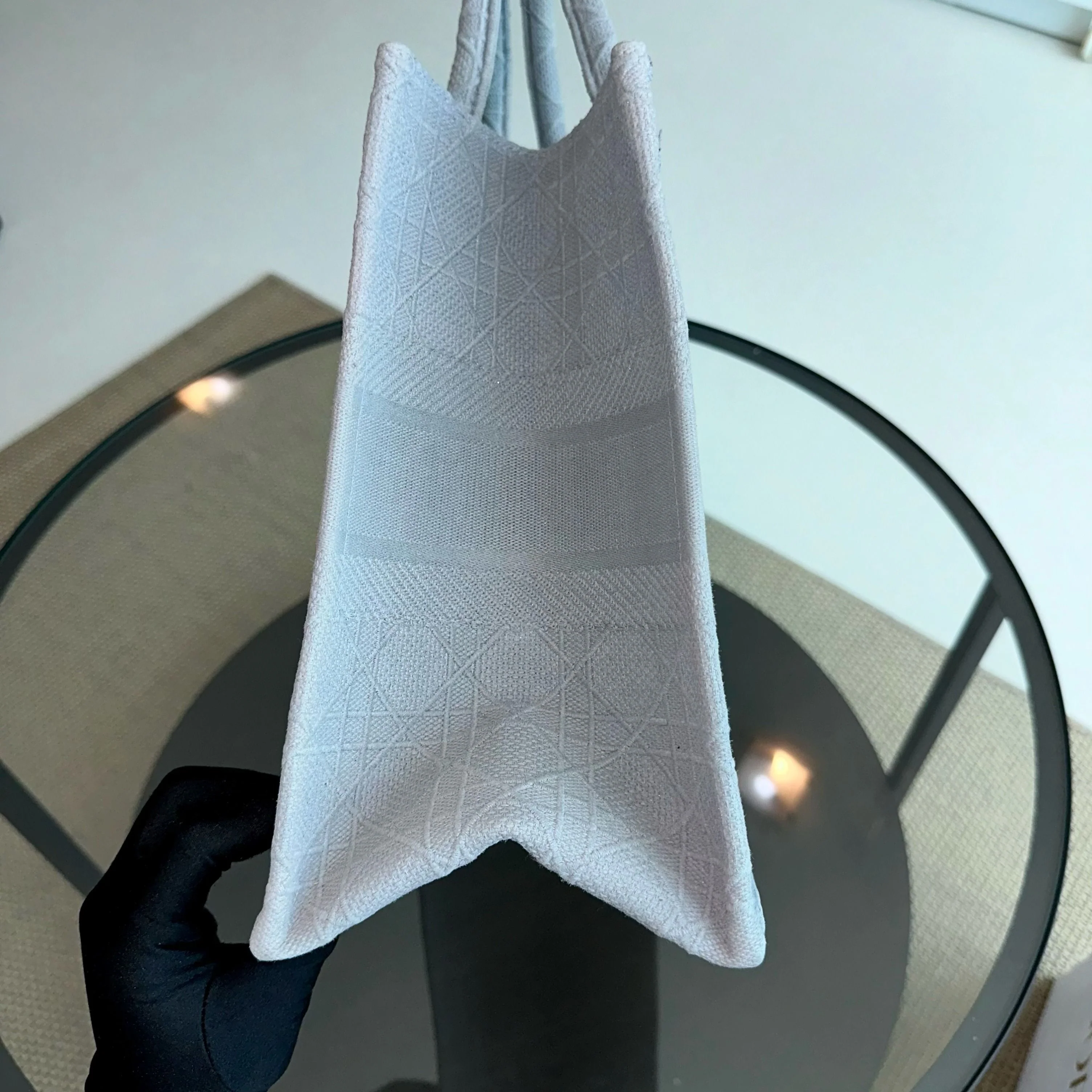 Dior Book Tote Medium Cannage Embroidery Canvas Gray Bag - Best Luxury Designers