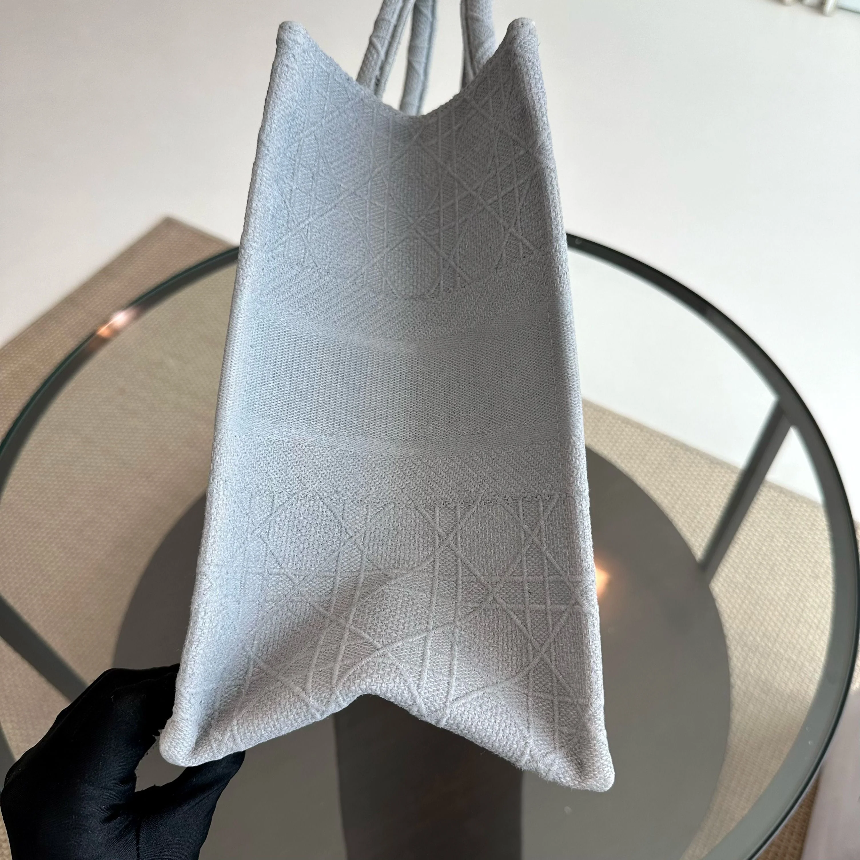 Dior Book Tote Medium Cannage Embroidery Canvas Gray Bag - Best Luxury Designers