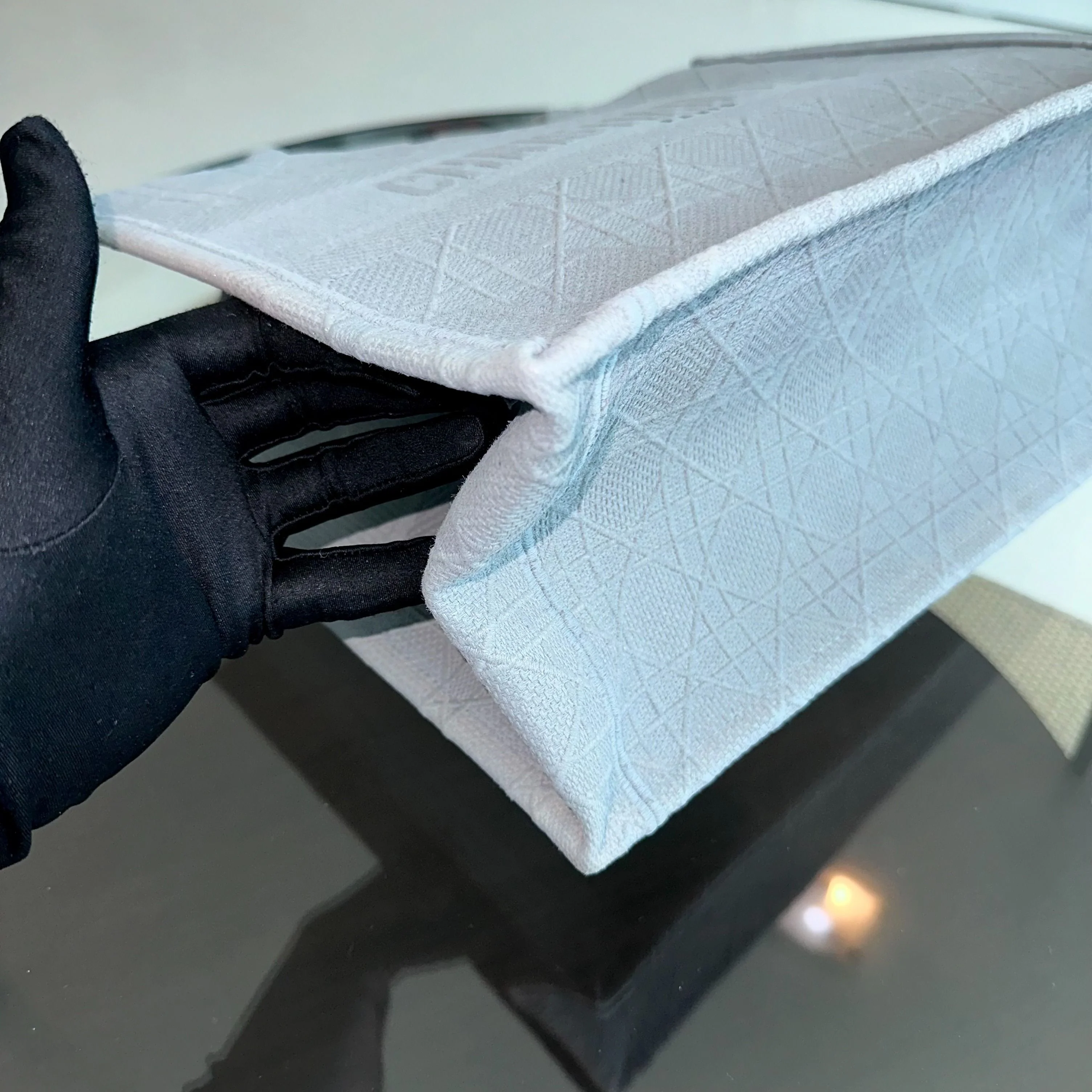 Dior Book Tote Medium Cannage Embroidery Canvas Gray Bag - Best Luxury Designers