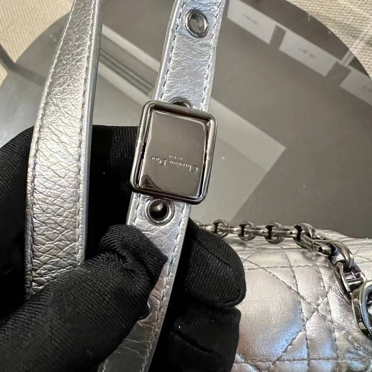 Dior Caro Medium Calfskin Cannage Silver Metallic Shoulder Bag Silver Hardware - Best Luxury Designers