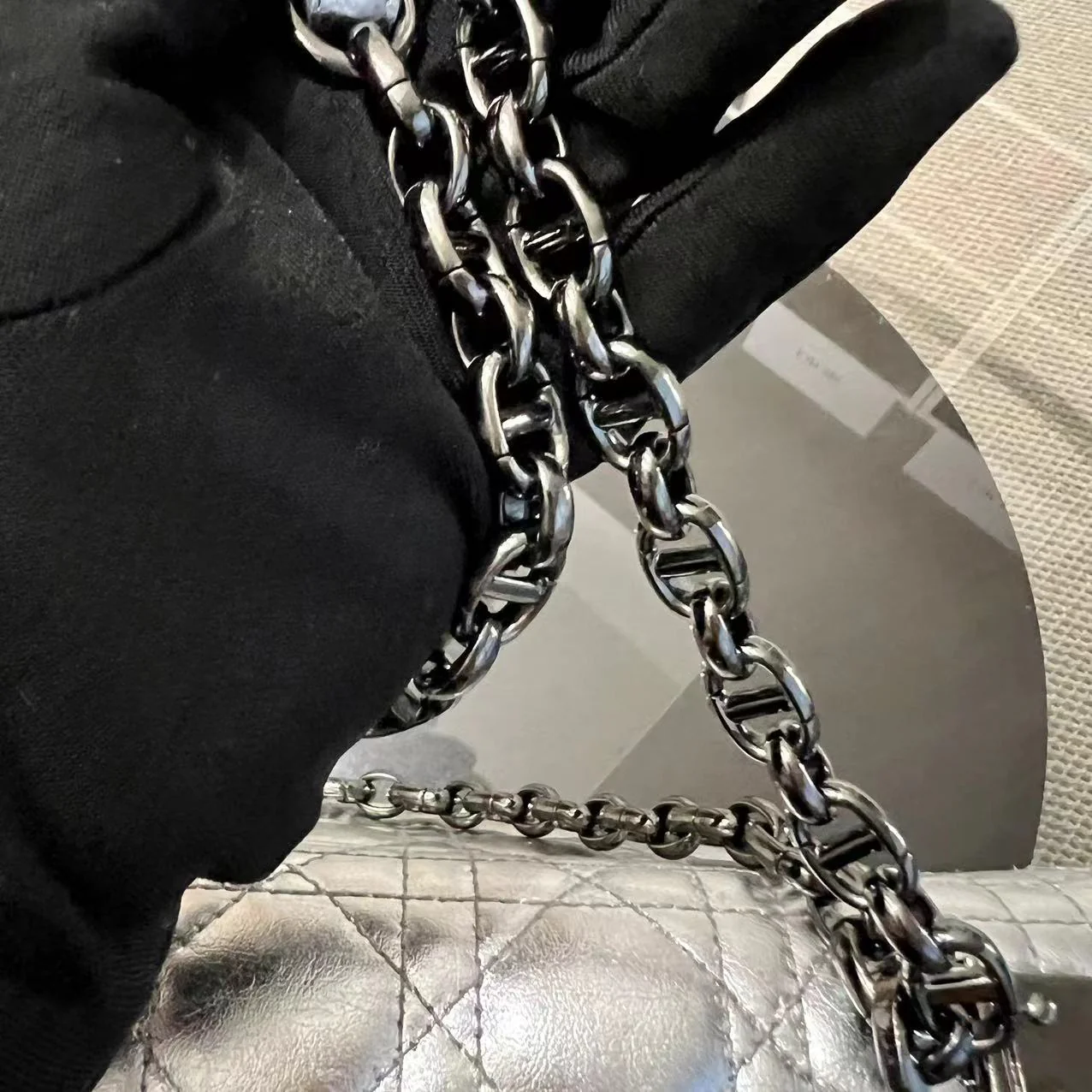 Dior Caro Medium Calfskin Cannage Silver Metallic Shoulder Bag Silver Hardware - Best Luxury Designers