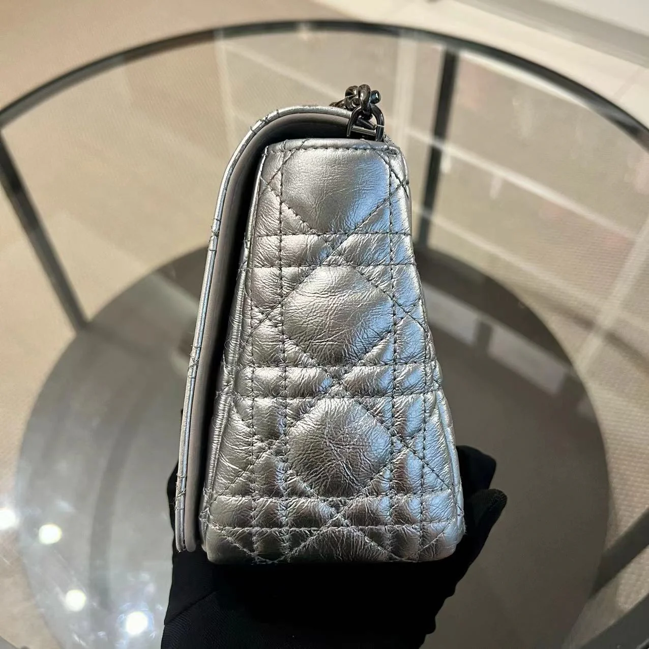 Dior Caro Medium Calfskin Cannage Silver Metallic Shoulder Bag Silver Hardware - Best Luxury Designers