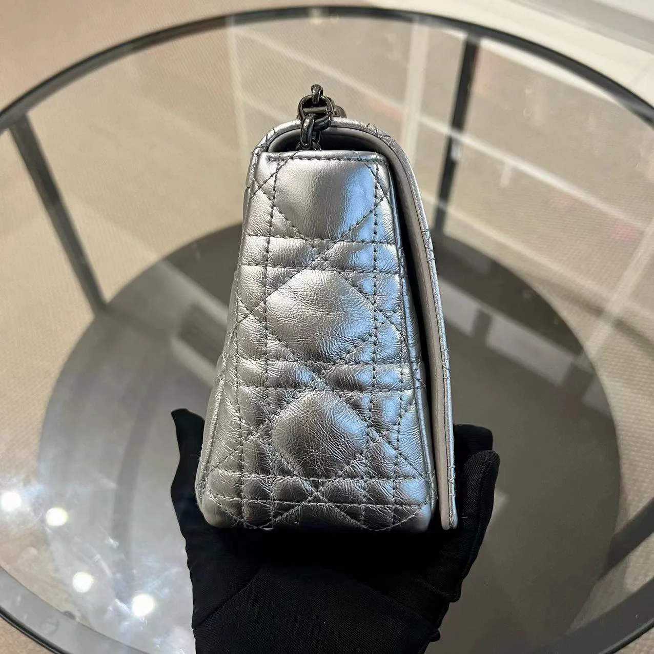 Dior Caro Medium Calfskin Cannage Silver Metallic Shoulder Bag Silver Hardware - Best Luxury Designers