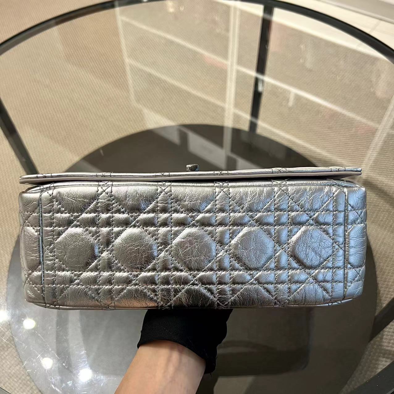 Dior Caro Medium Calfskin Cannage Silver Metallic Shoulder Bag Silver Hardware - Best Luxury Designers