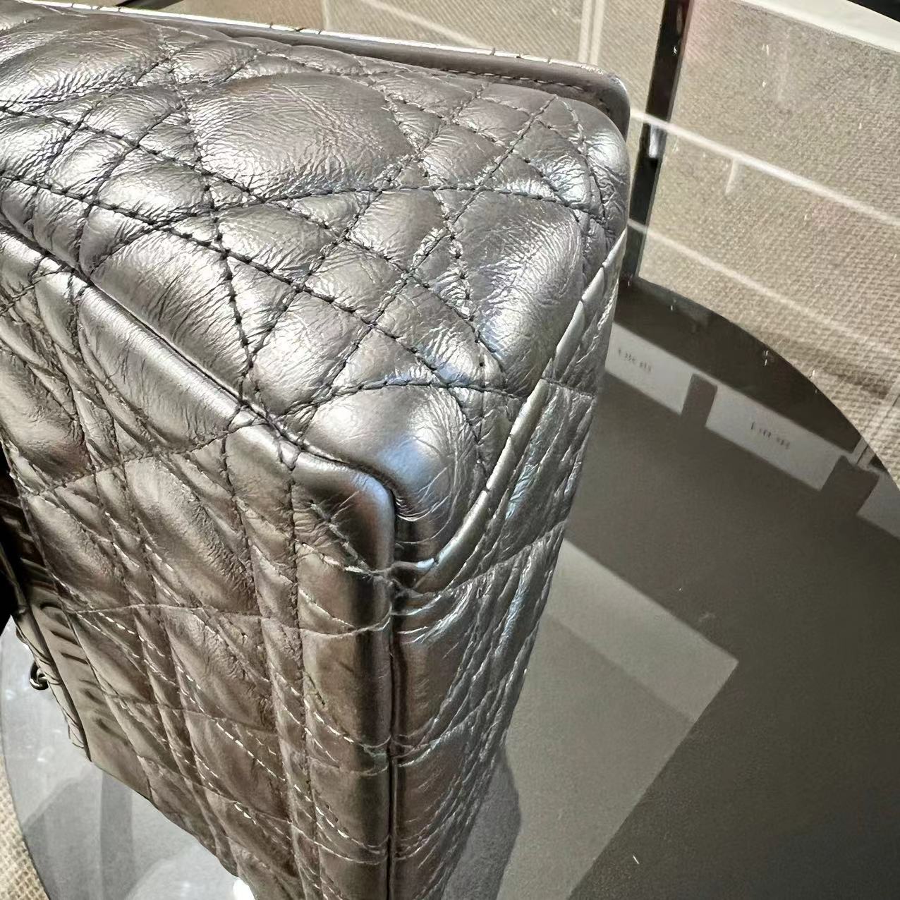 Dior Caro Medium Calfskin Cannage Silver Metallic Shoulder Bag Silver Hardware - Best Luxury Designers