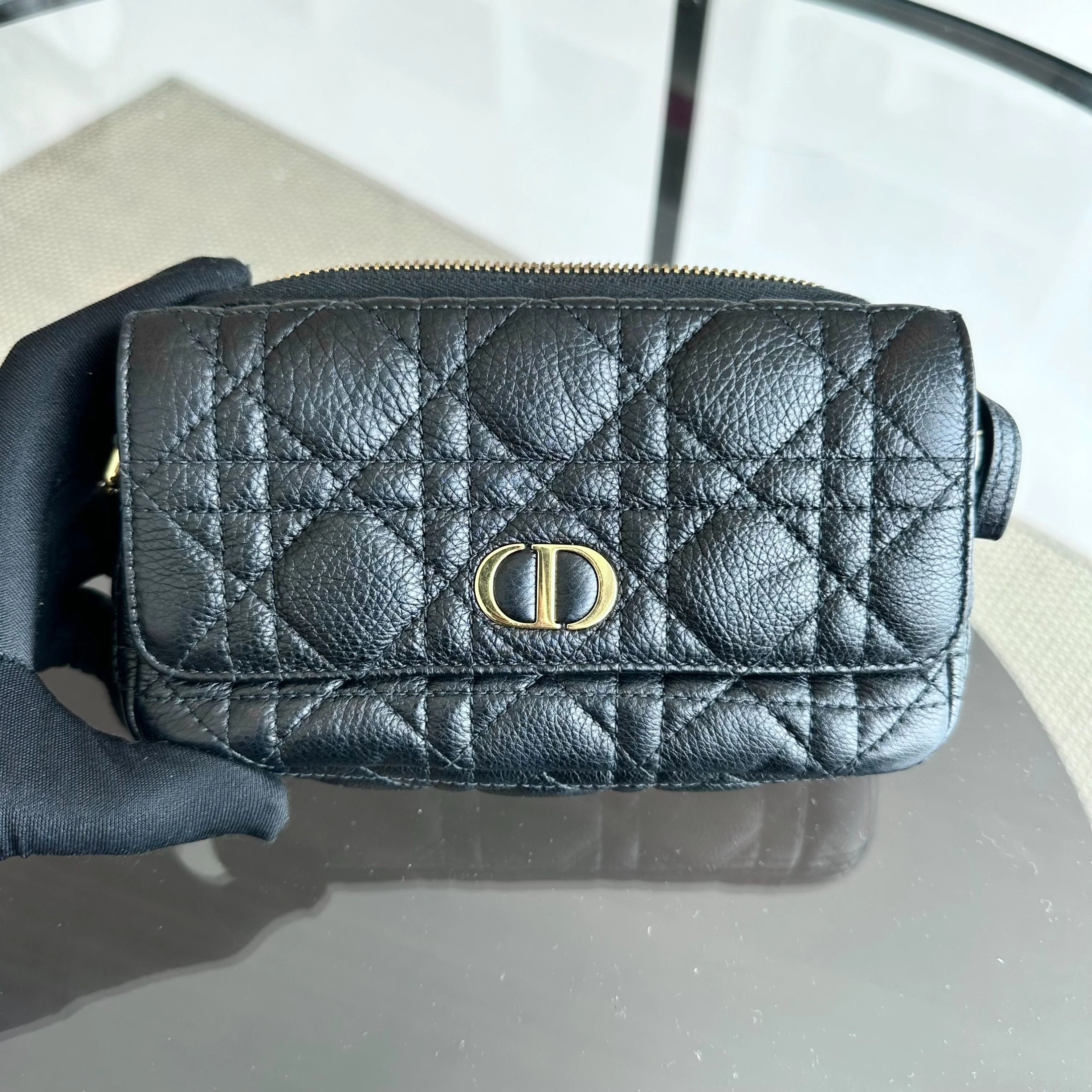 Dior Caro Pouch WOC Wallet On Chain Cannage Grained Calfskin Black GHW - Best Luxury Designers