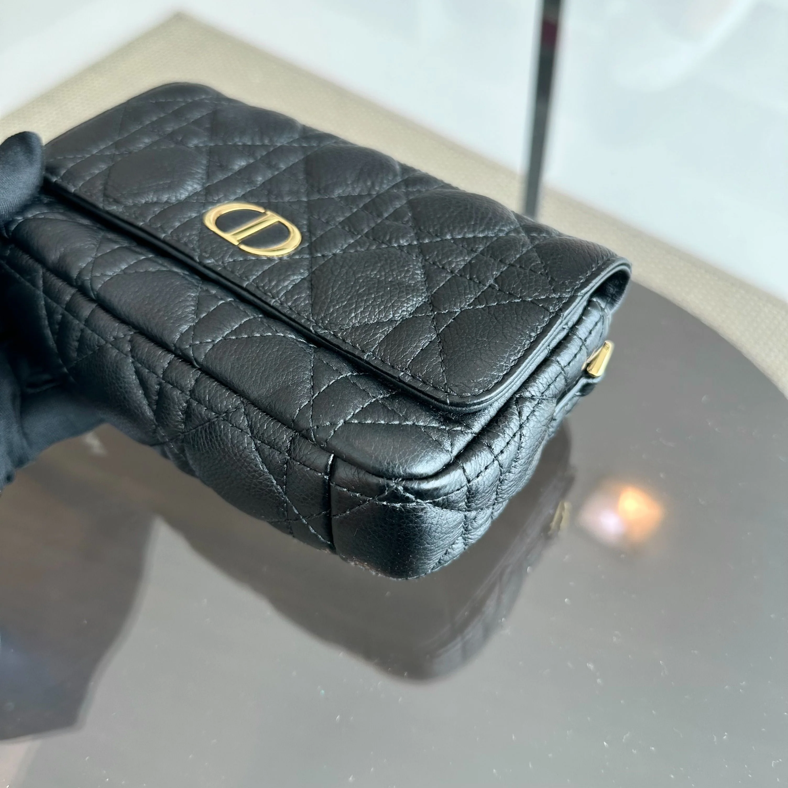 Dior Caro Pouch WOC Wallet On Chain Cannage Grained Calfskin Black GHW - Best Luxury Designers