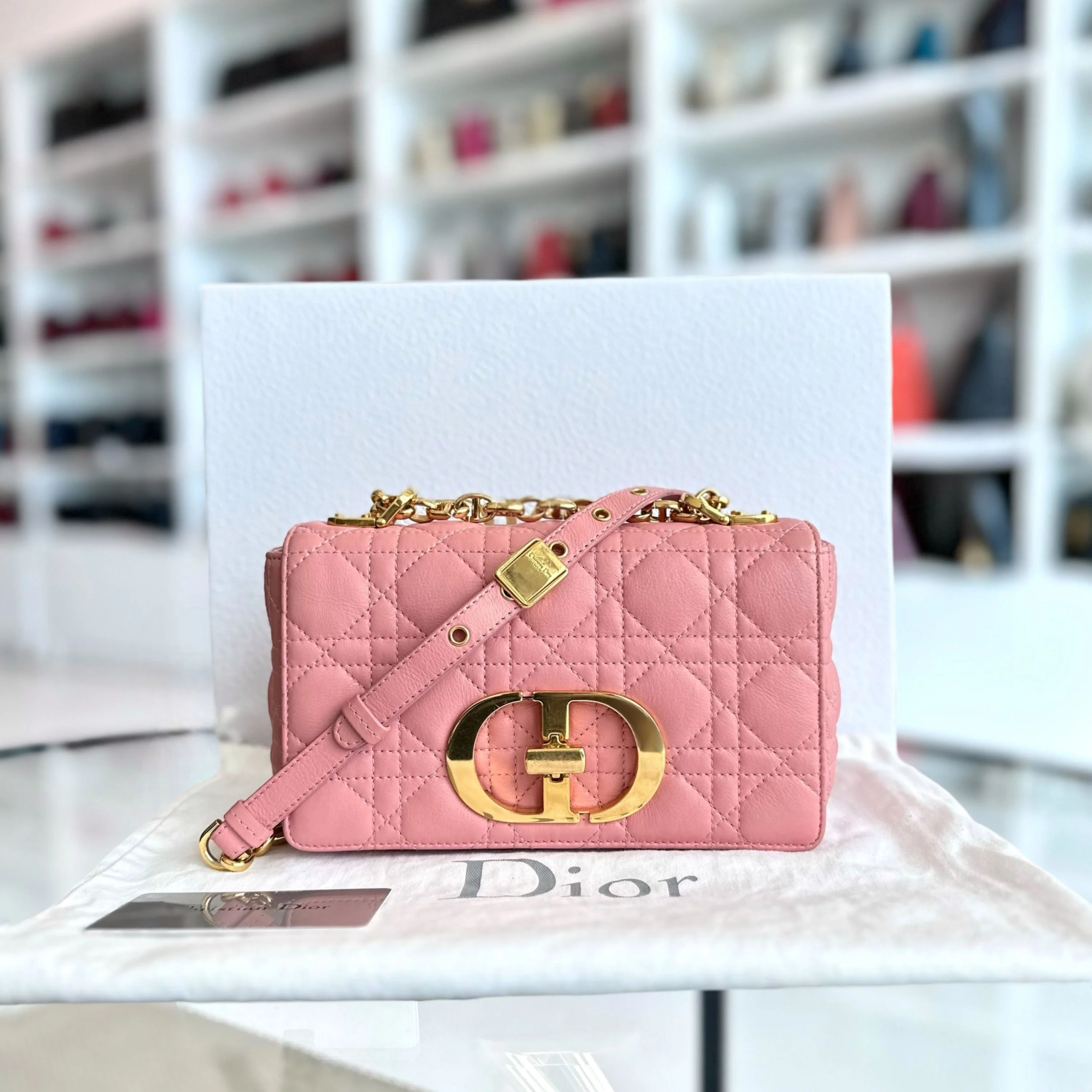 Dior Caro Small Cannage Flap Bag Light Pink Calfskin GHW - Best Luxury Designers