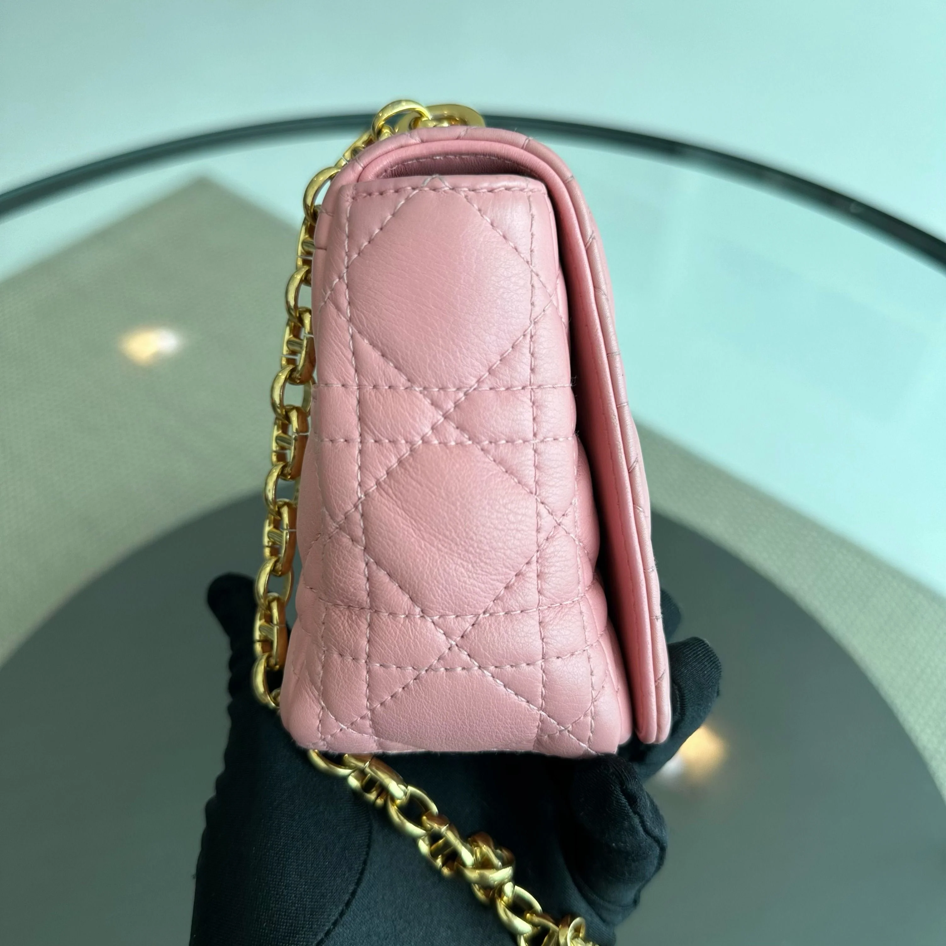 Dior Caro Small Cannage Flap Bag Light Pink Calfskin GHW - Best Luxury Designers