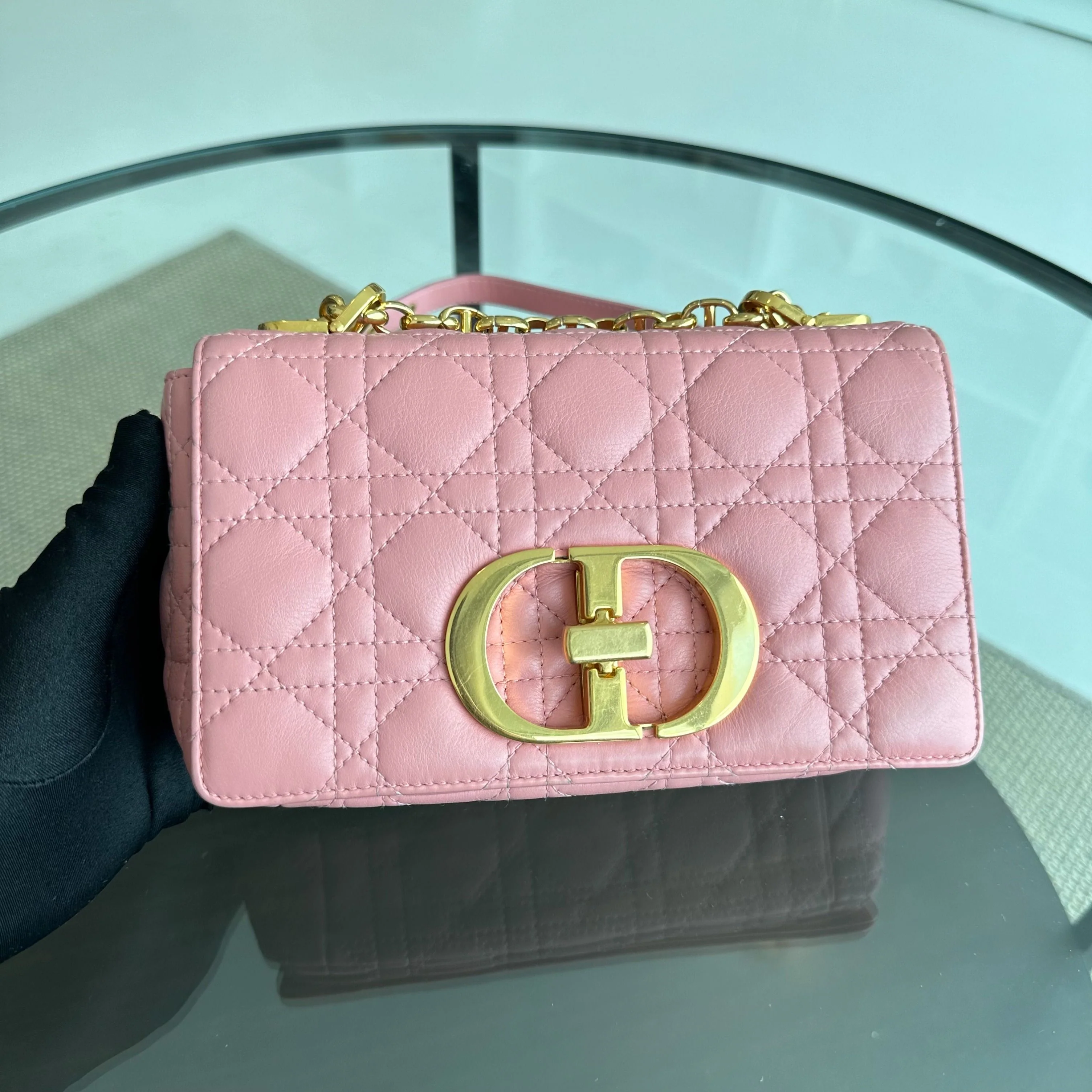 Dior Caro Small Cannage Flap Bag Light Pink Calfskin GHW - Best Luxury Designers