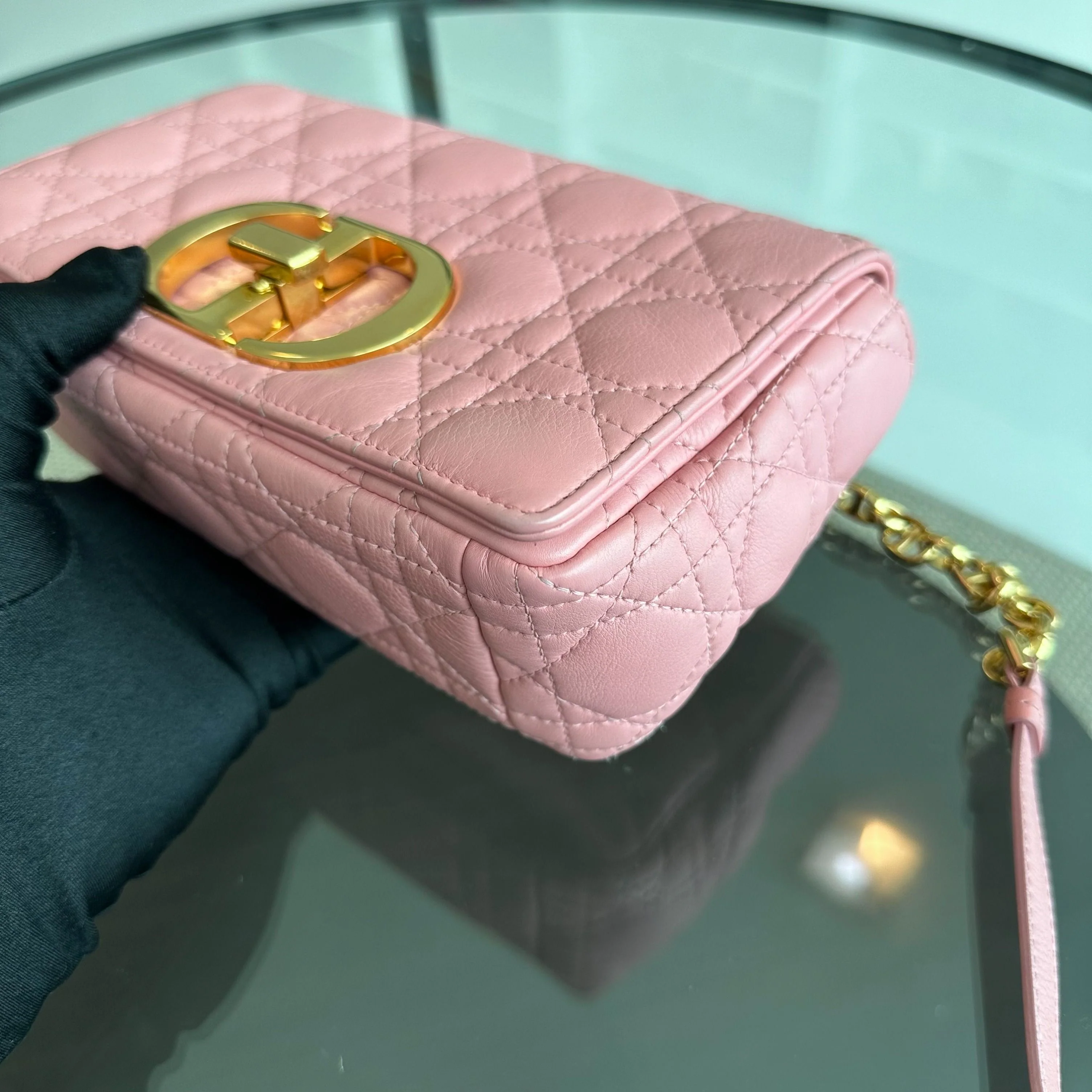 Dior Caro Small Cannage Flap Bag Light Pink Calfskin GHW - Best Luxury Designers