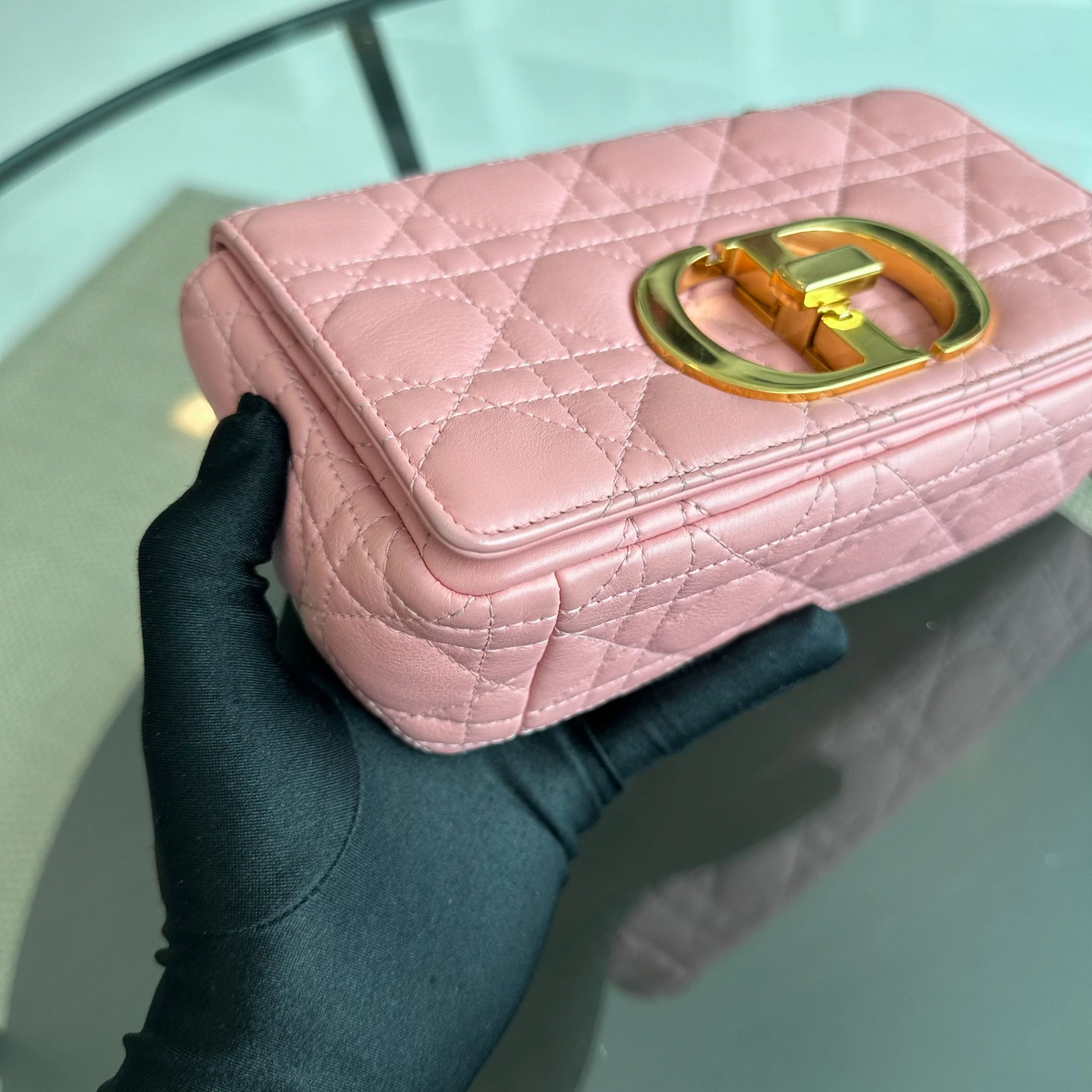 Dior Caro Small Cannage Flap Bag Light Pink Calfskin GHW - Best Luxury Designers