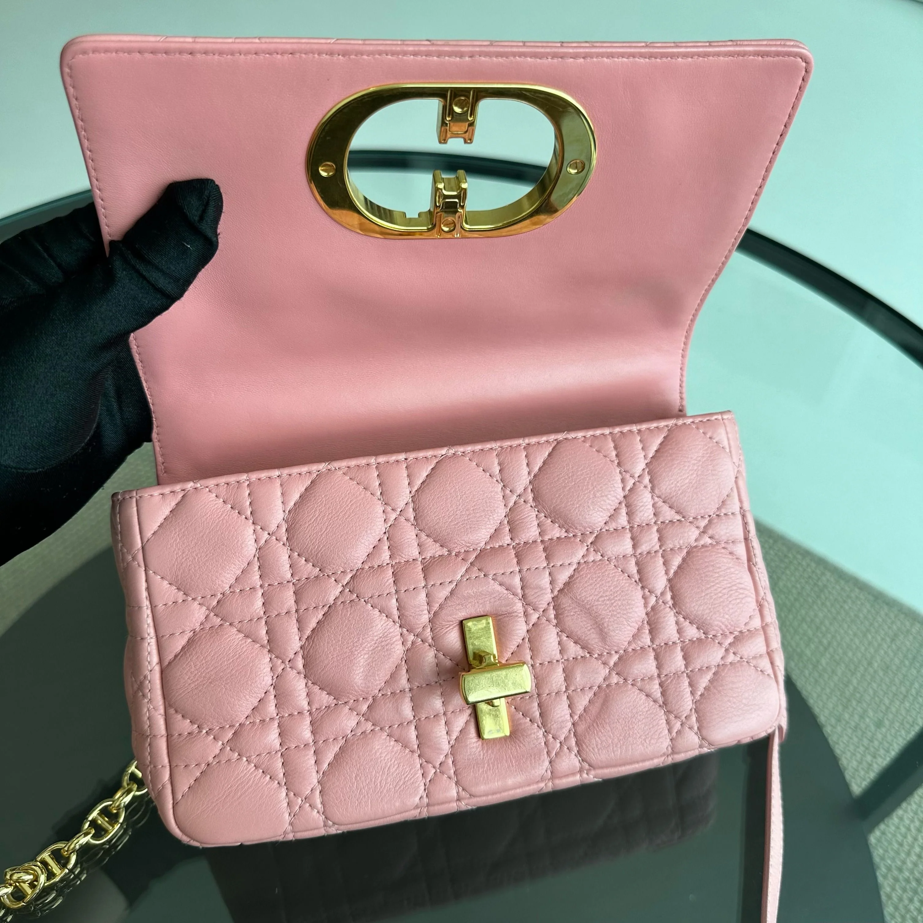 Dior Caro Small Cannage Flap Bag Light Pink Calfskin GHW - Best Luxury Designers
