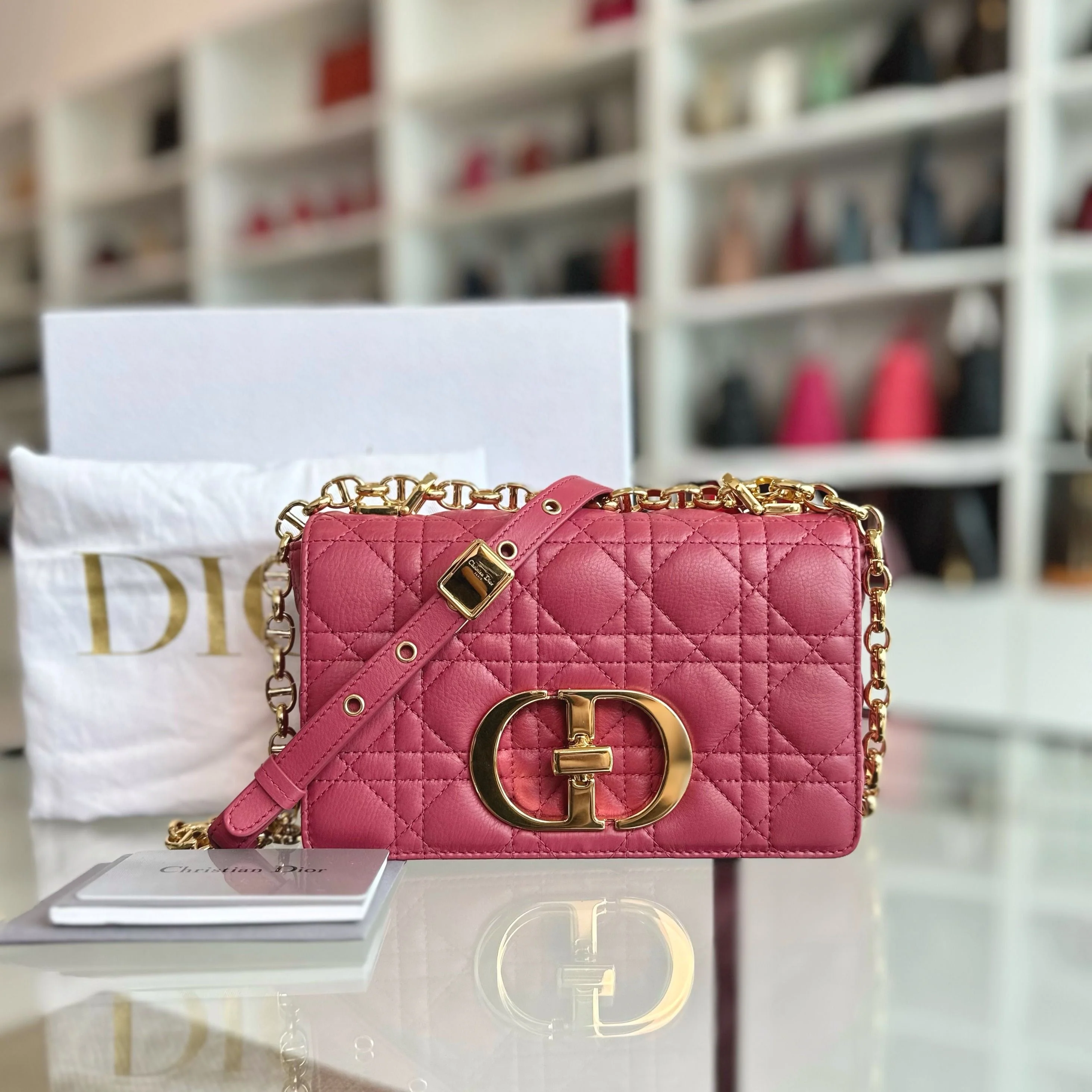 Dior Caro Small Cannage Flap Bag Pink Calfskin GHW - Best Luxury Designers