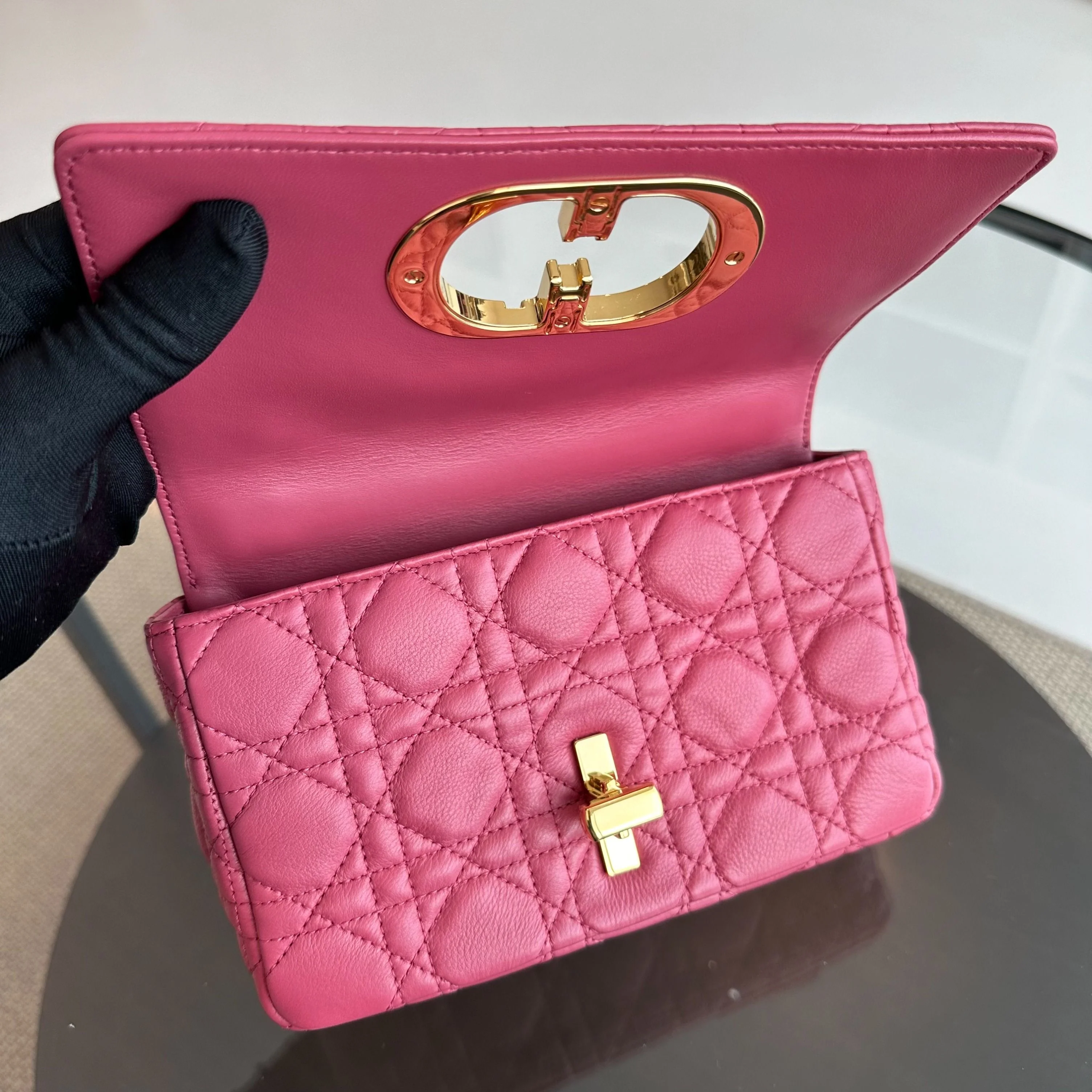 Dior Caro Small Cannage Flap Bag Pink Calfskin GHW - Best Luxury Designers