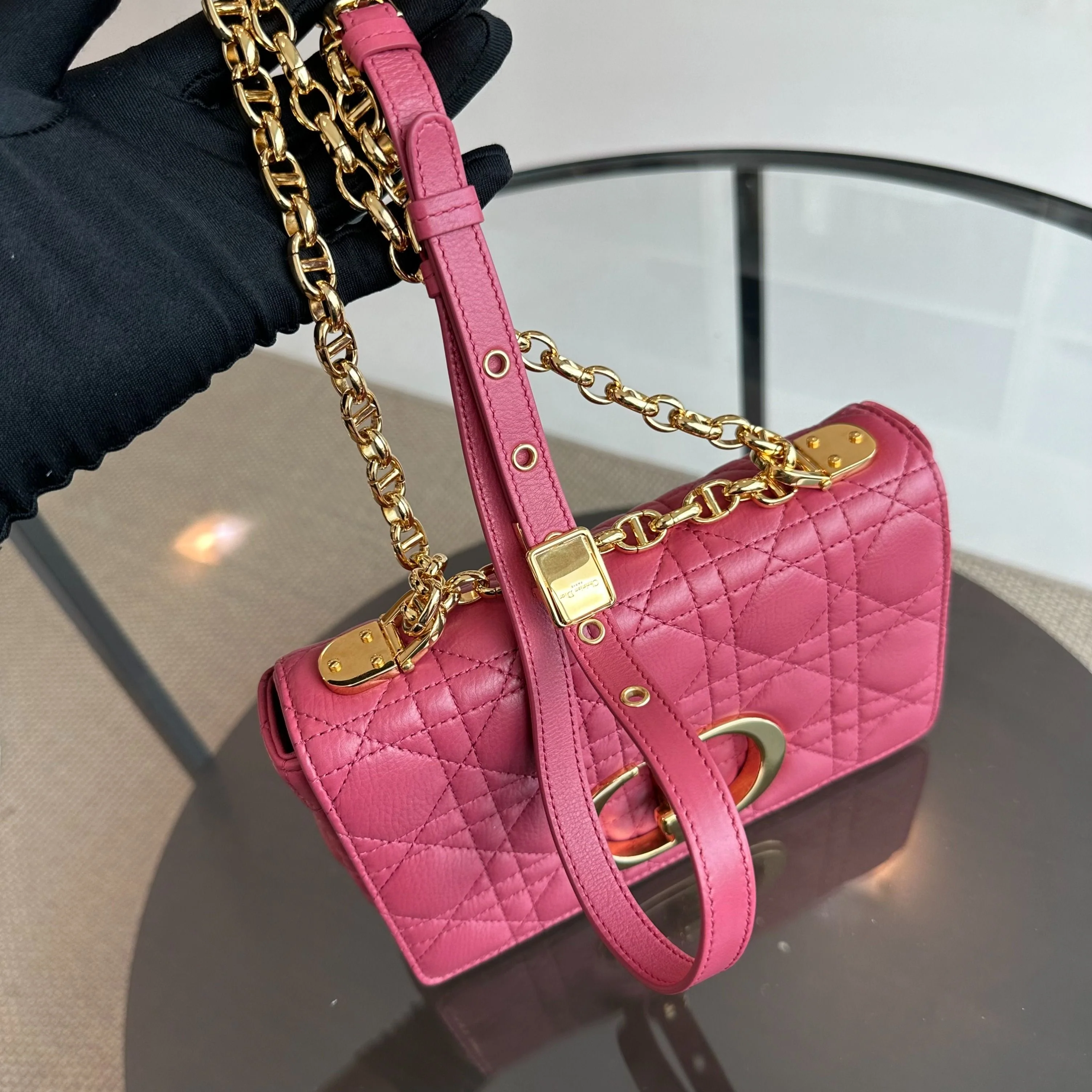 Dior Caro Small Cannage Flap Bag Pink Calfskin GHW - Best Luxury Designers