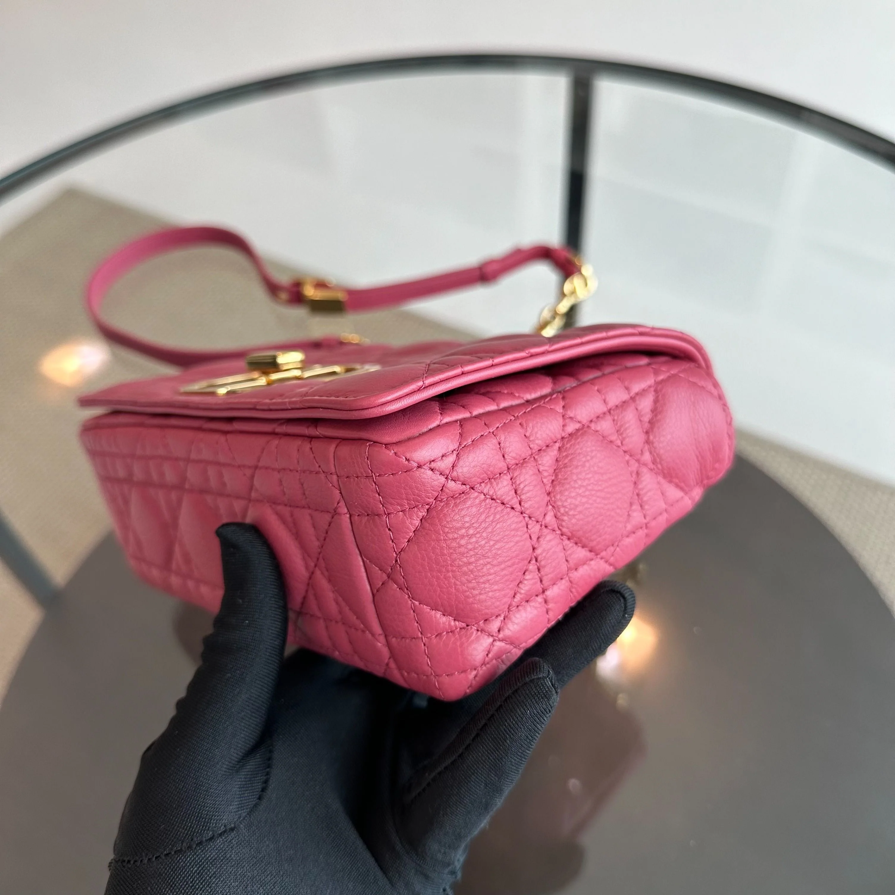 Dior Caro Small Cannage Flap Bag Pink Calfskin GHW - Best Luxury Designers