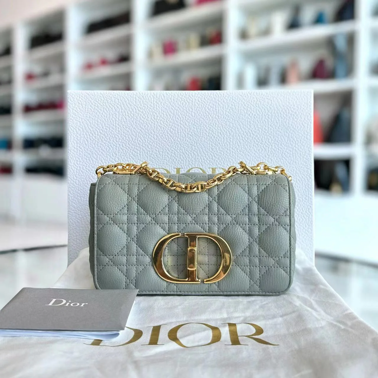 Dior Caro Small Cannage Grained Calfskin Gray Grey GHW - Best Luxury Designers