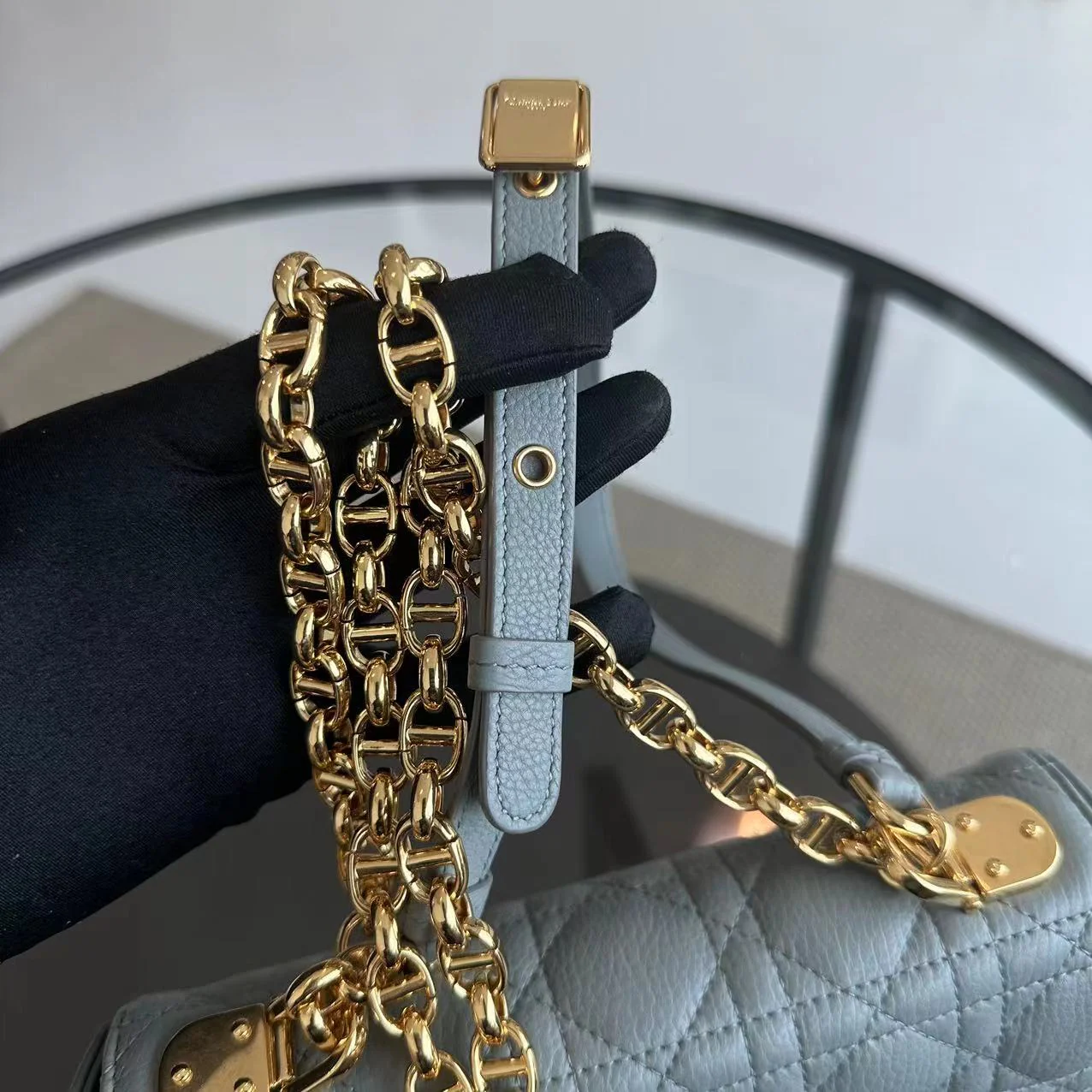 Dior Caro Small Cannage Grained Calfskin Gray Grey GHW - Best Luxury Designers