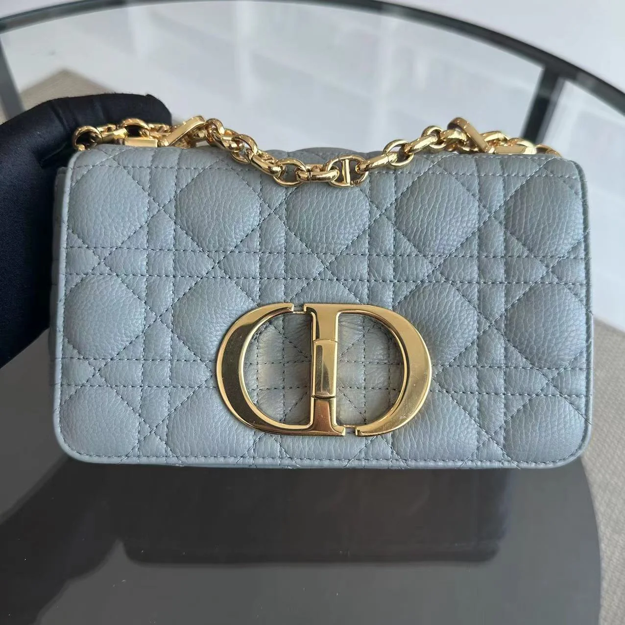 Dior Caro Small Cannage Grained Calfskin Gray Grey GHW - Best Luxury Designers